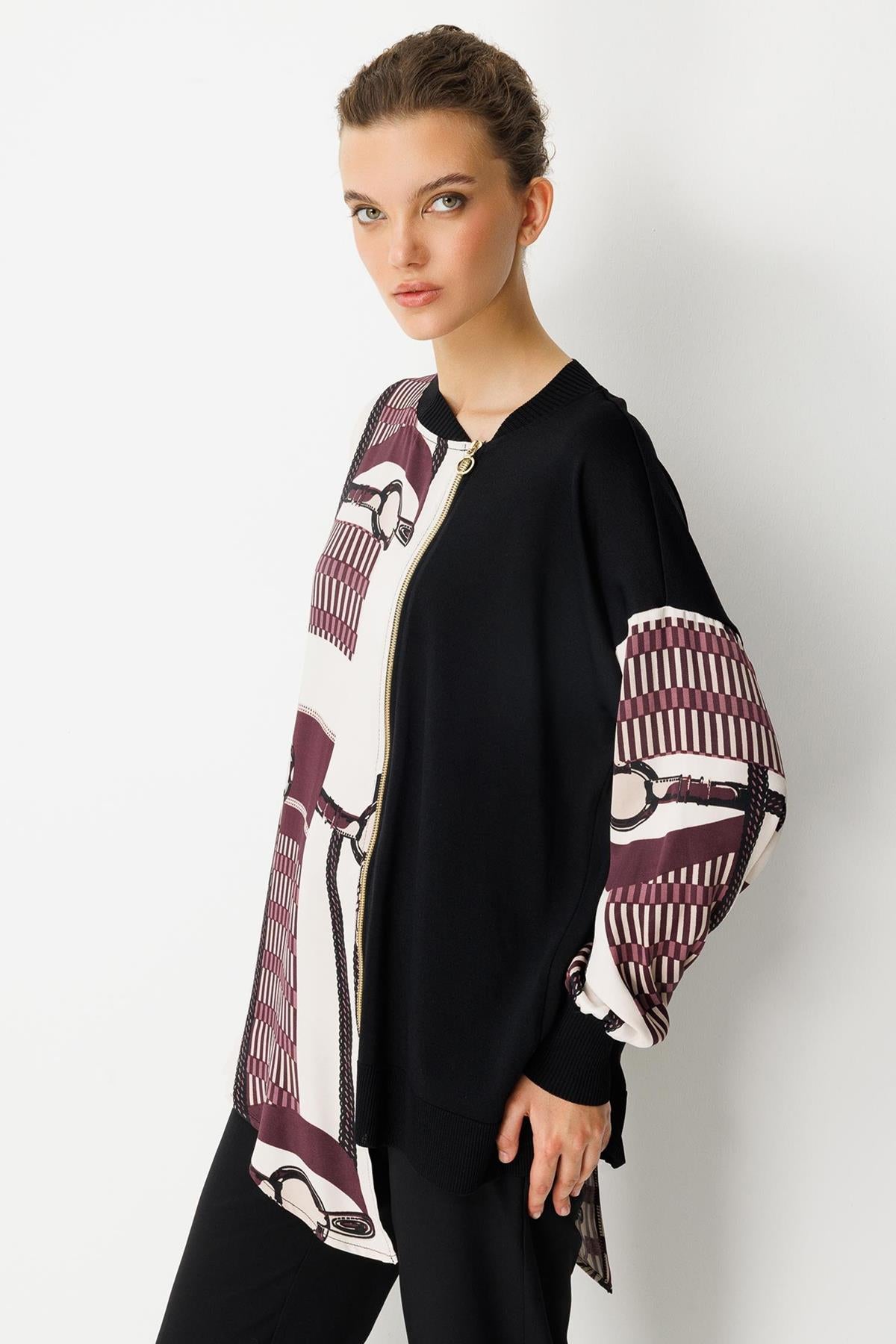 Asymmetrical Cut Zippered Patterned Tunic