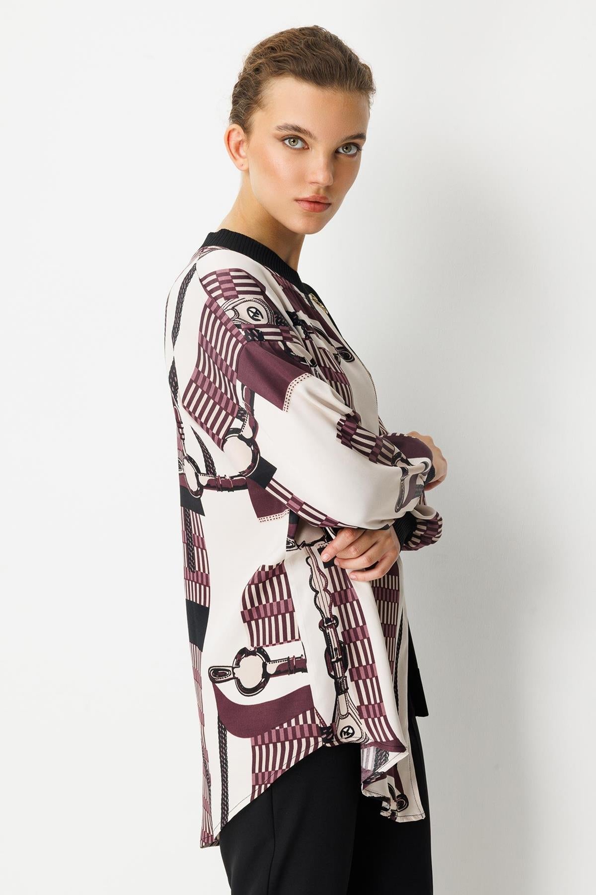 Asymmetrical Cut Zippered Patterned Tunic