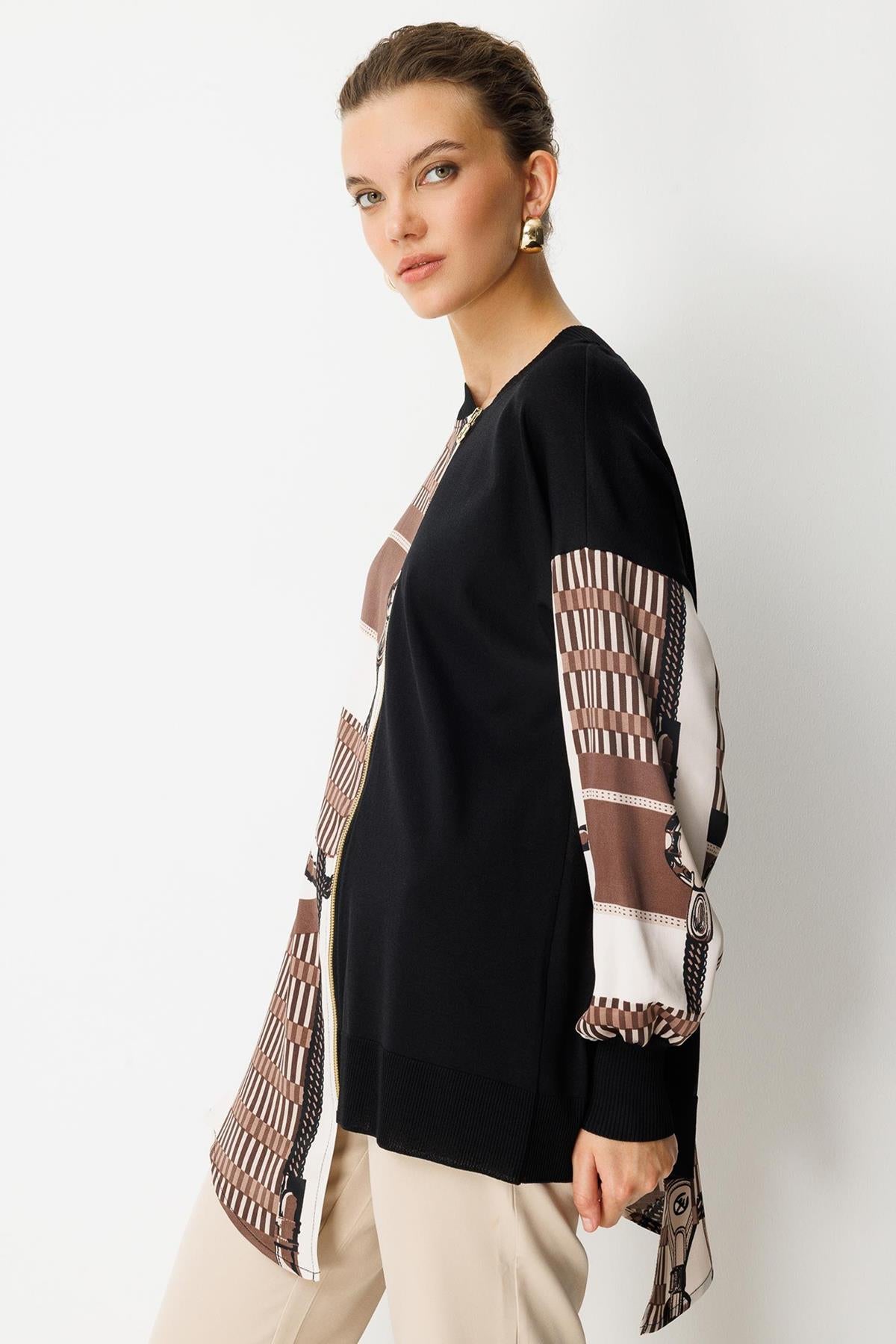 Asymmetrical Cut Zippered Patterned Tunic