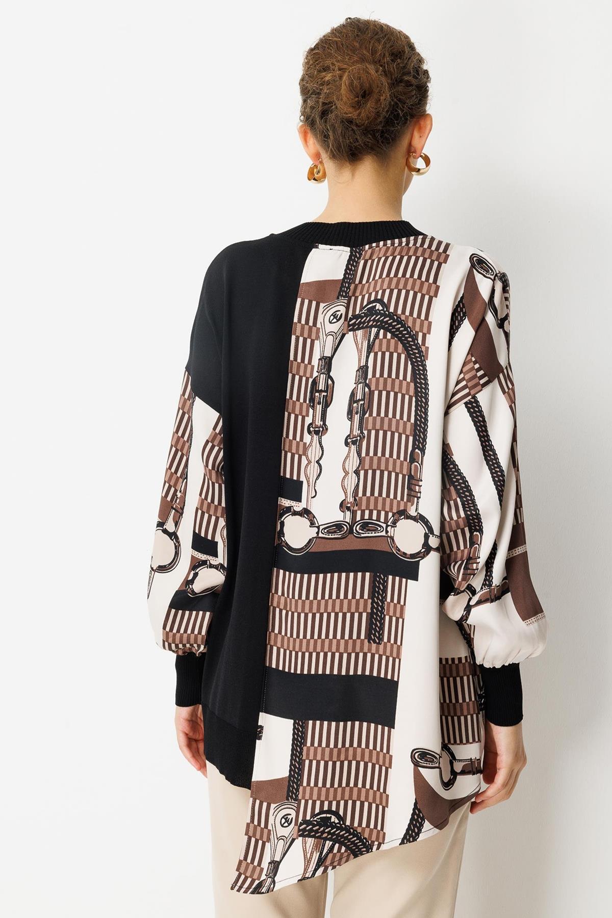 Asymmetrical Cut Zippered Patterned Tunic