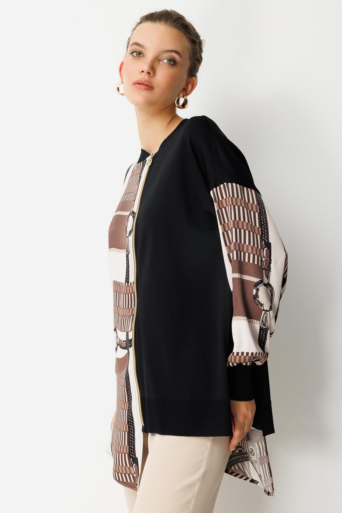 Asymmetrical Cut Zippered Patterned Tunic