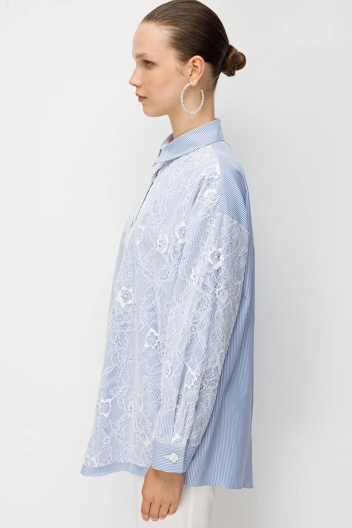 Lace Detail Striped Shirt Tunic