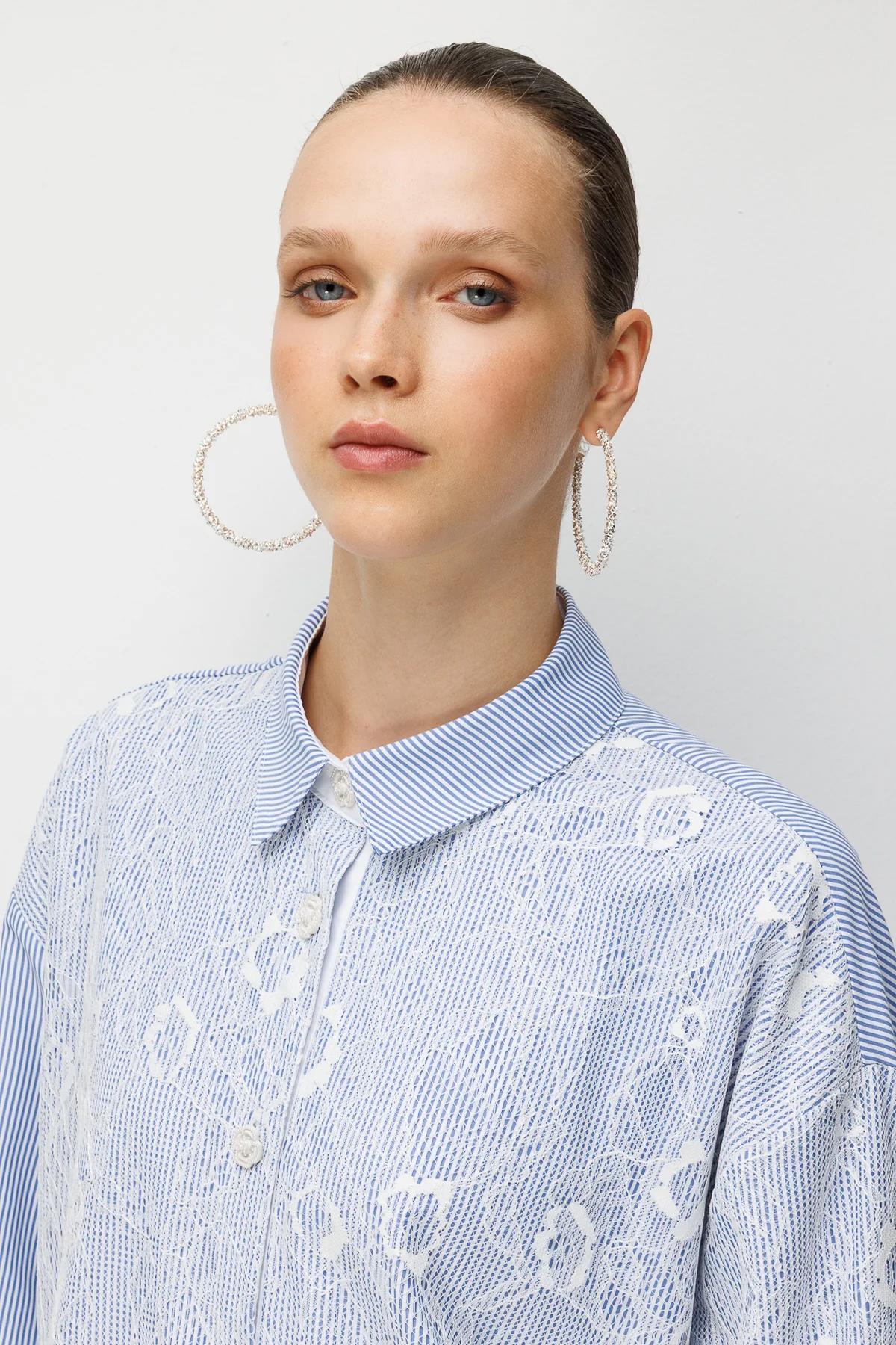 Lace Detail Striped Shirt Tunic
