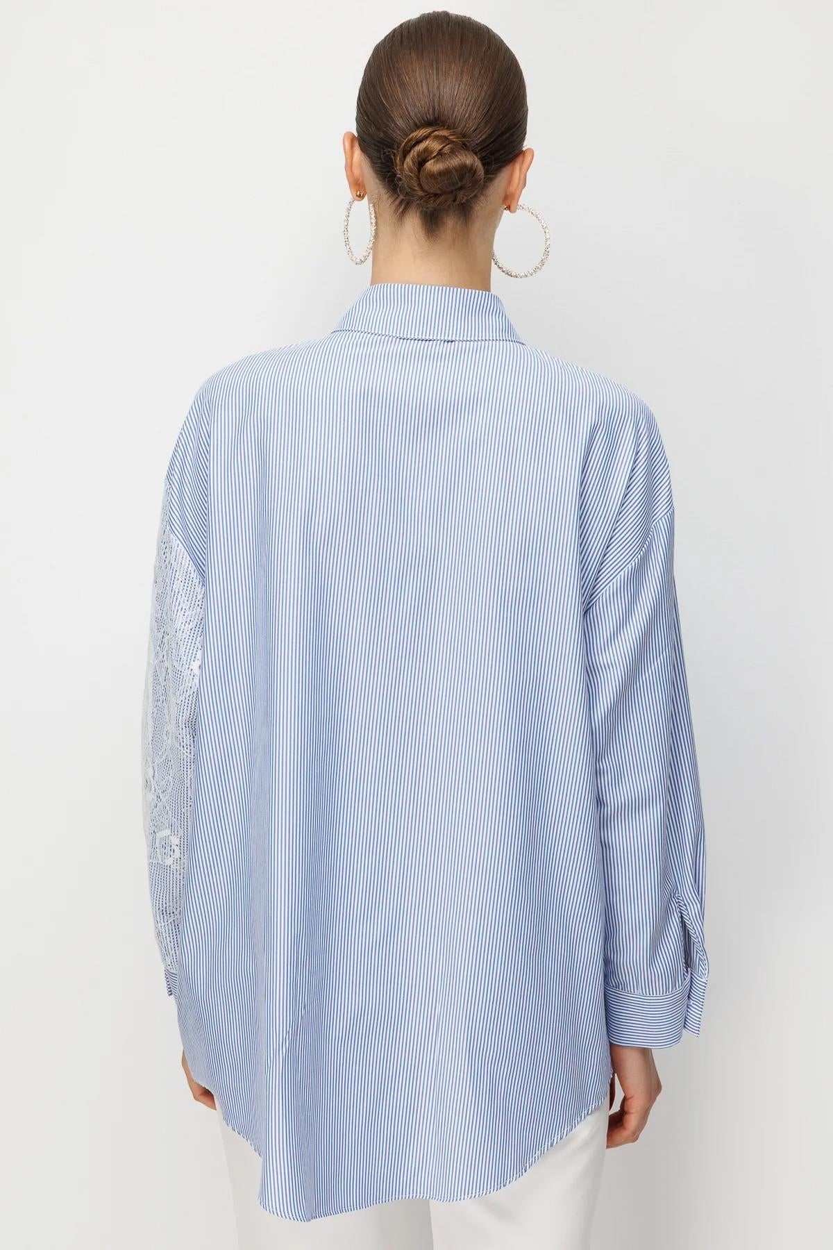 Lace Detail Striped Shirt Tunic