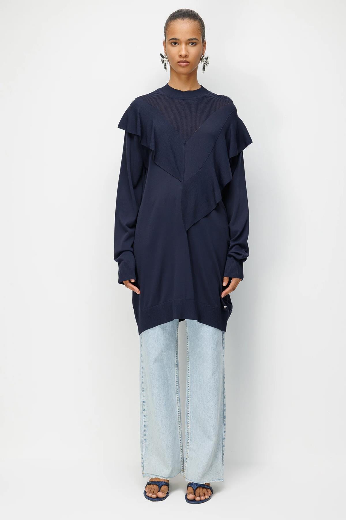 Ön Fırfır Detaylı Triko Tunik