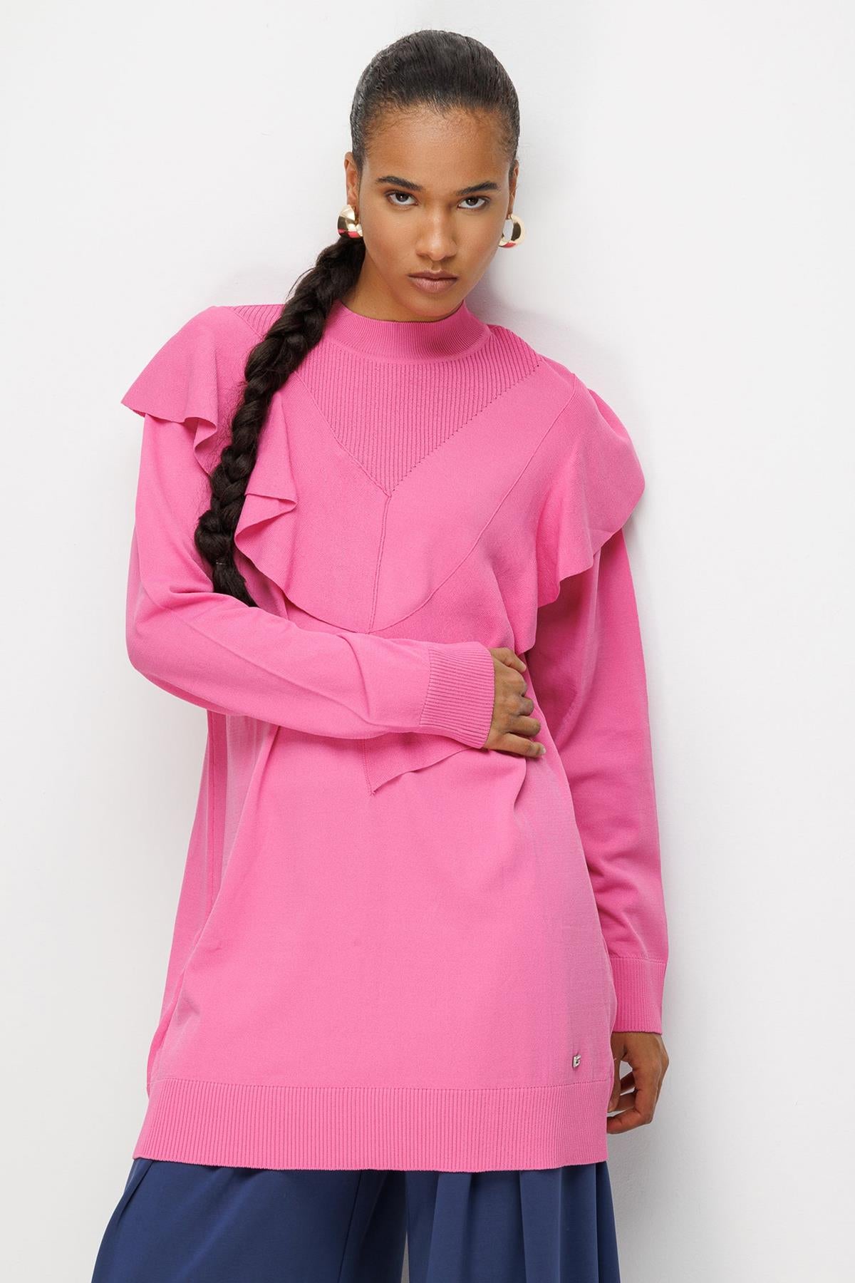 Ön Fırfır Detaylı Triko Tunik