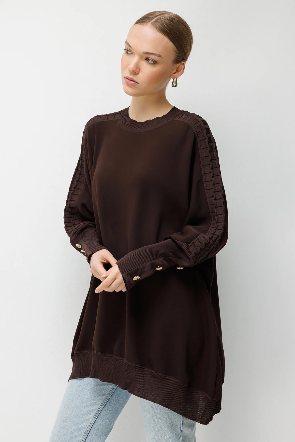 Örgü Kol Detaylı Oversize Tunik