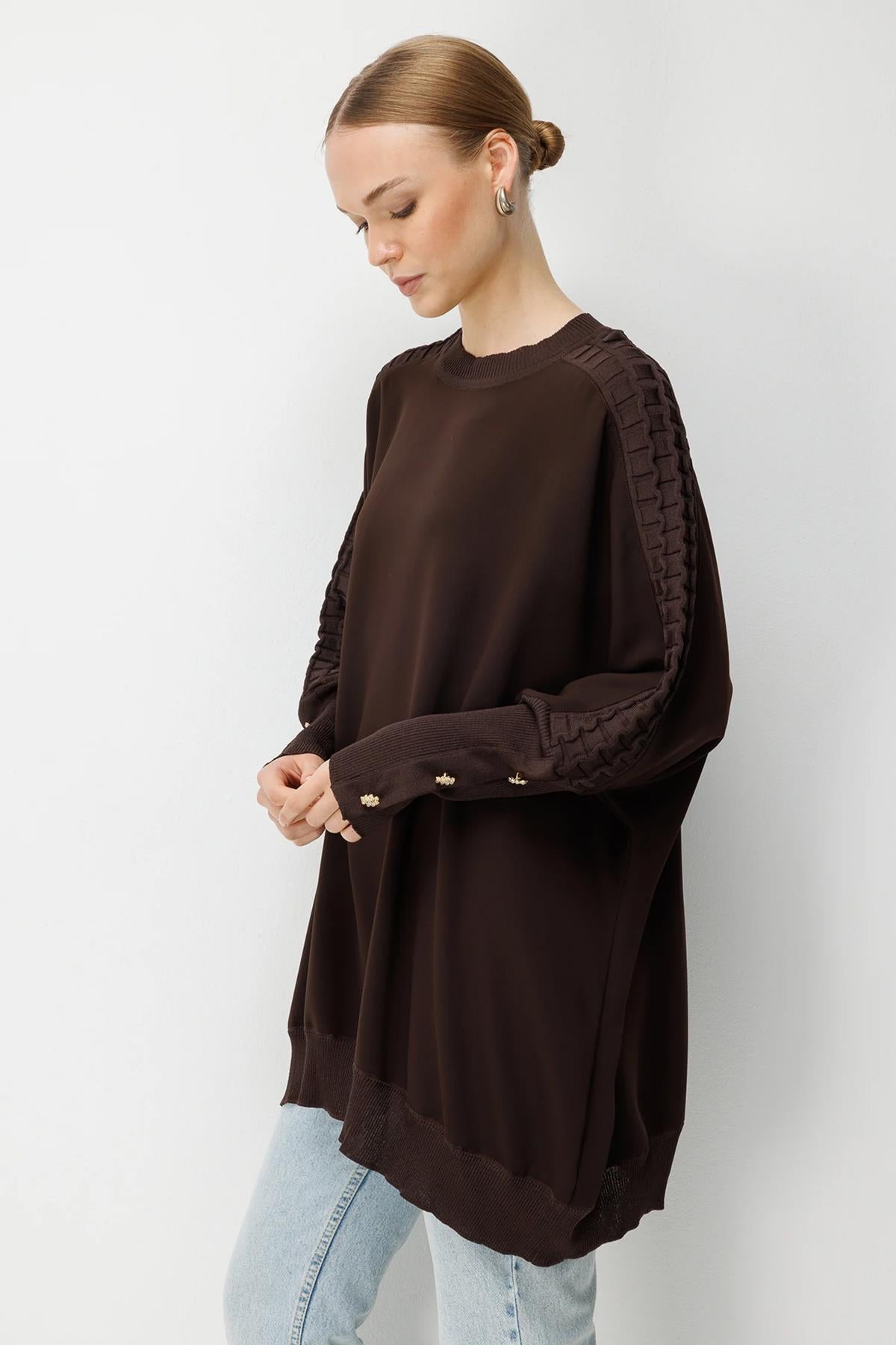 Örgü Kol Detaylı Oversize Tunik