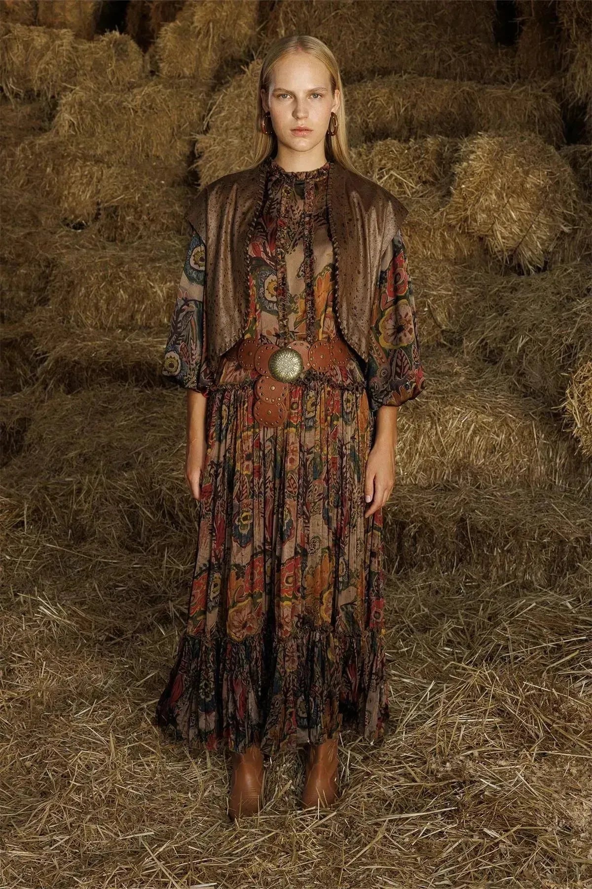 Deri Yelekli Bohem Elbise