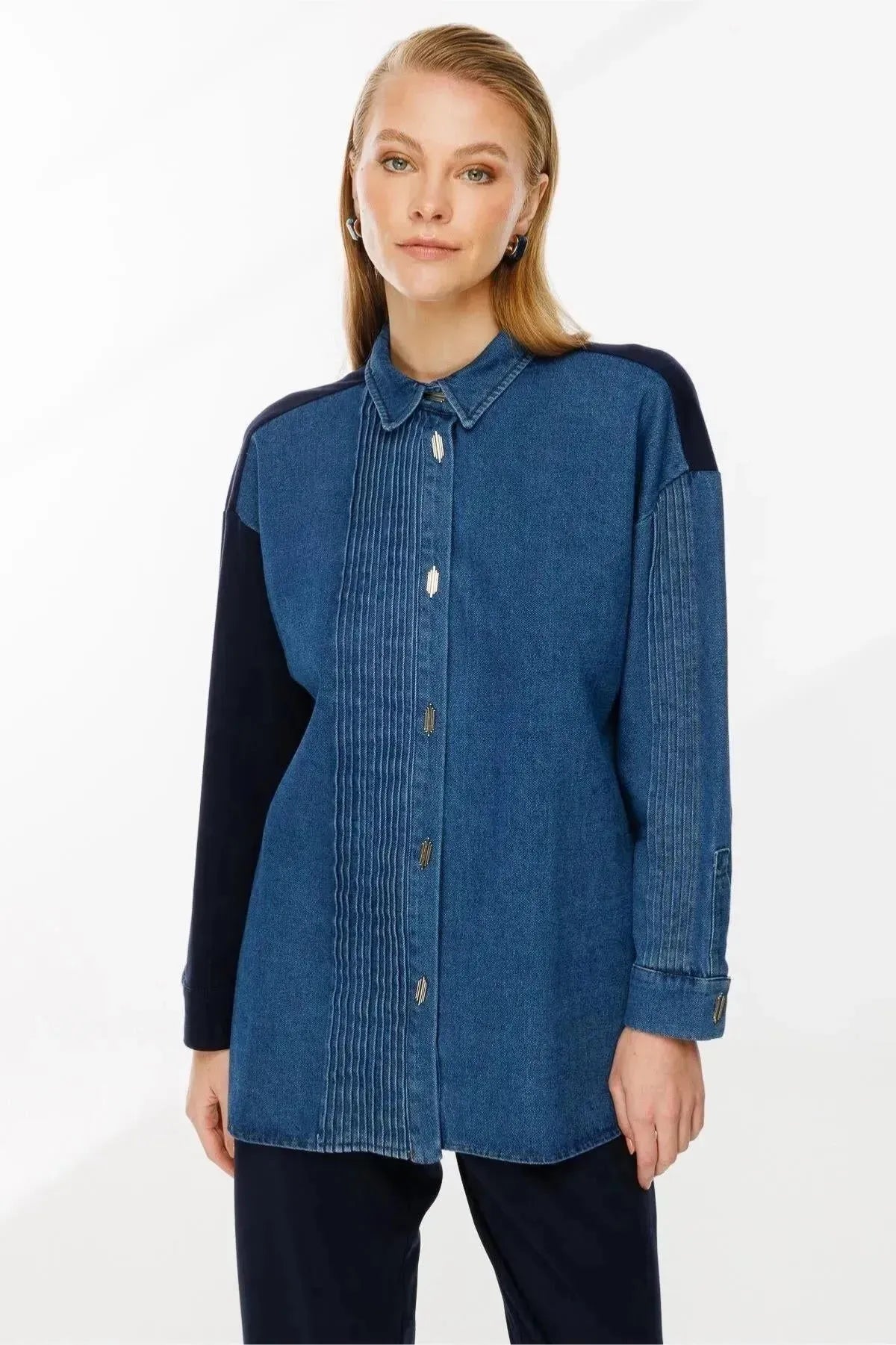 Denim and Combed Cotton Blend Trousers Shirt Set