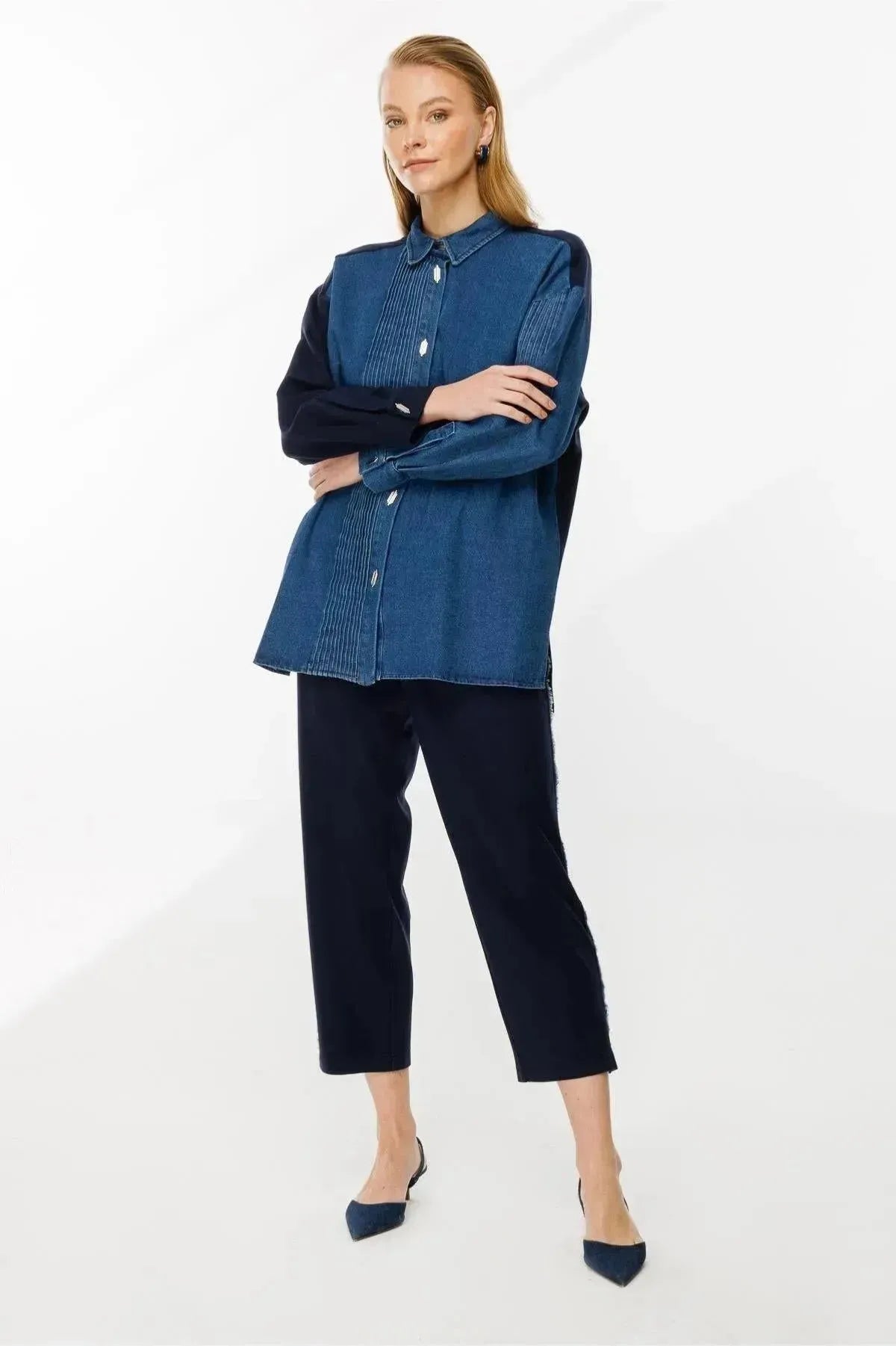 Denim and Combed Cotton Blend Trousers Shirt Set