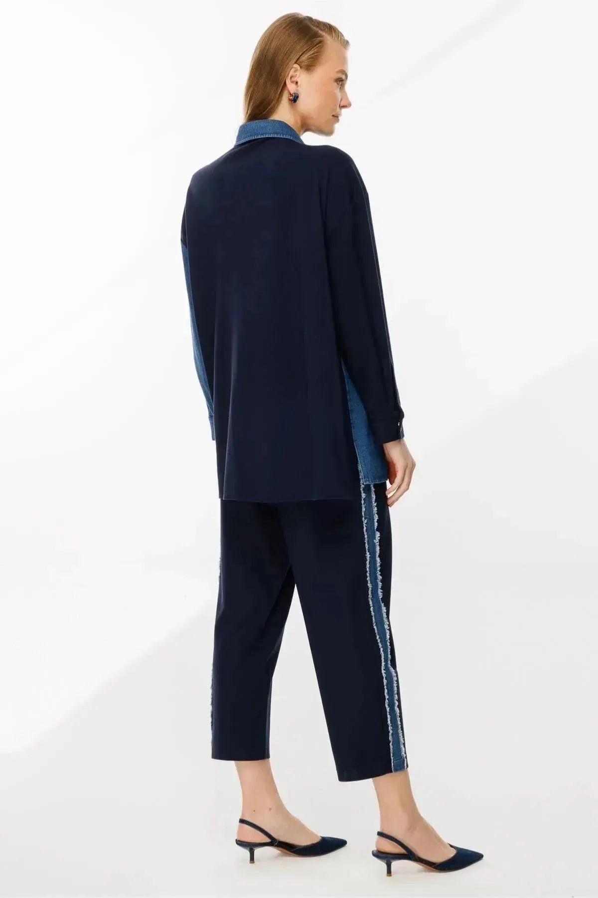 Denim and Combed Cotton Blend Trousers Shirt Set