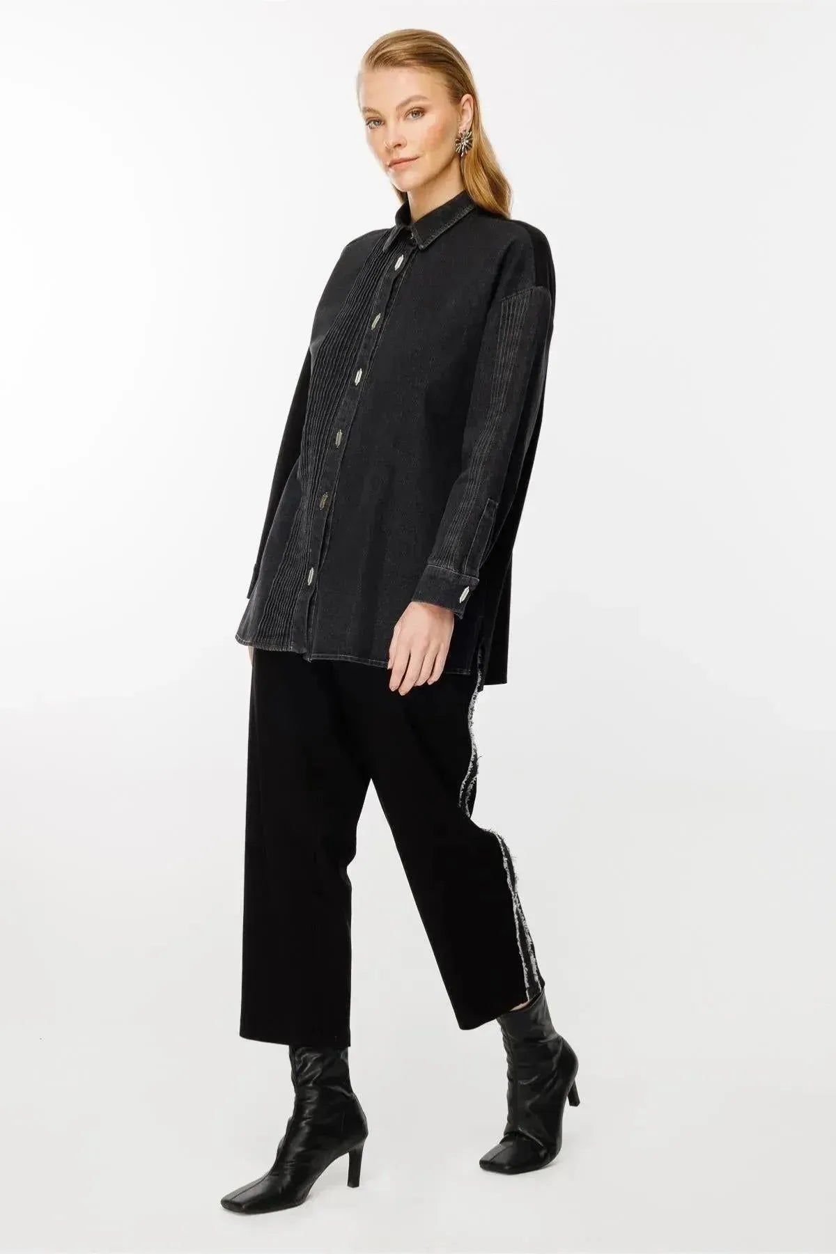 Denim and Combed Cotton Blend Trousers Shirt Set