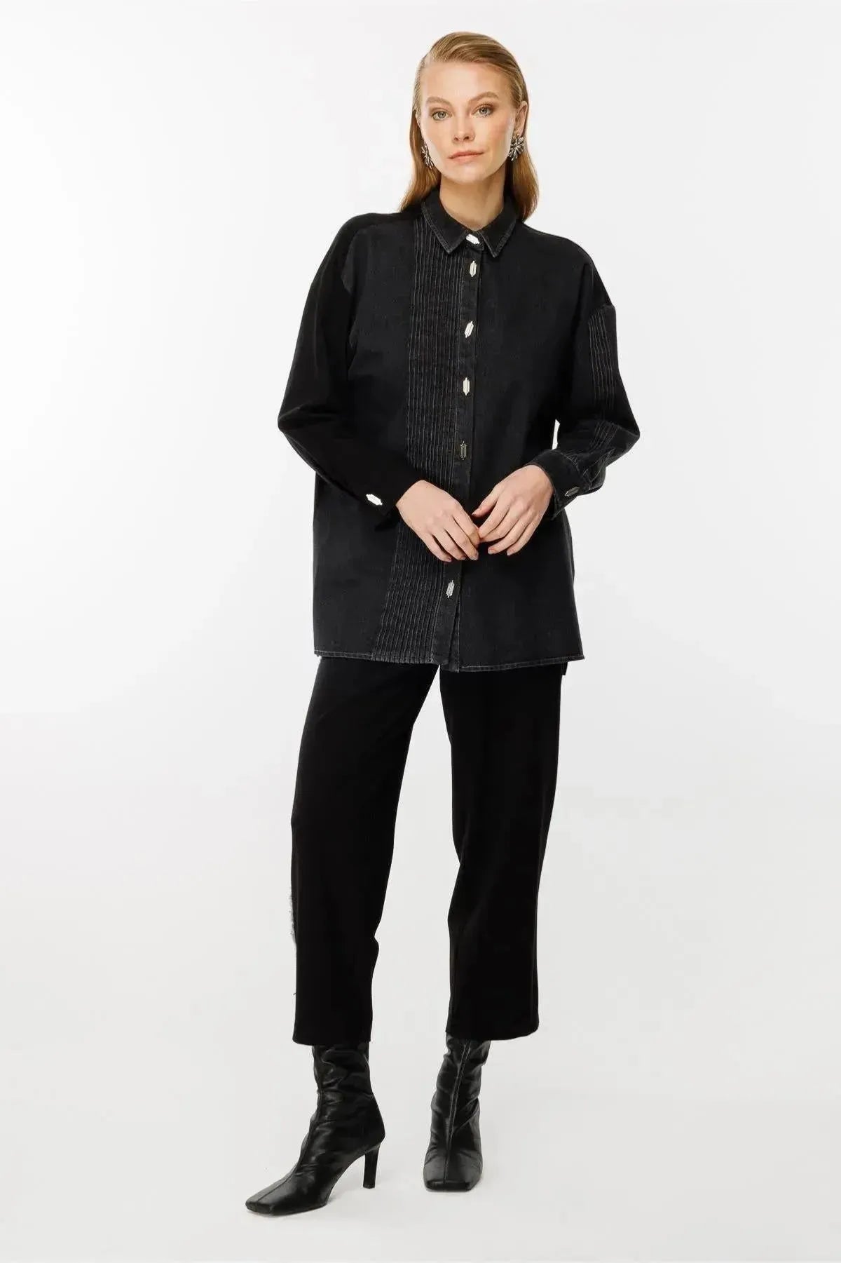 Denim and Combed Cotton Blend Trousers Shirt Set