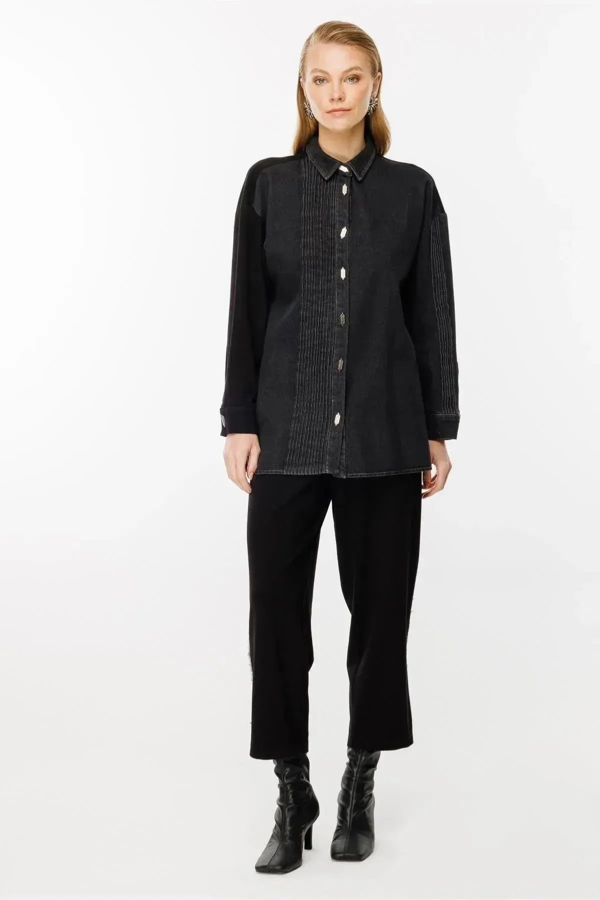 Denim and Combed Cotton Blend Trousers Shirt Set