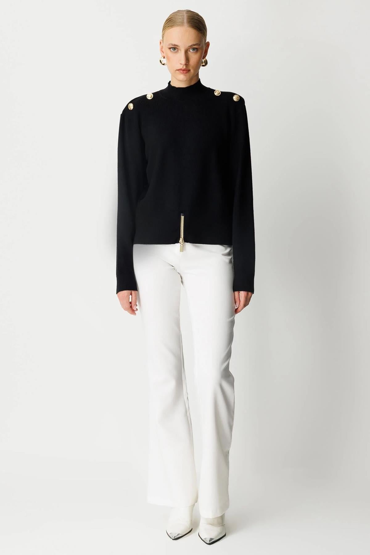 Metal Düğmeli Triko Kısa Tunik