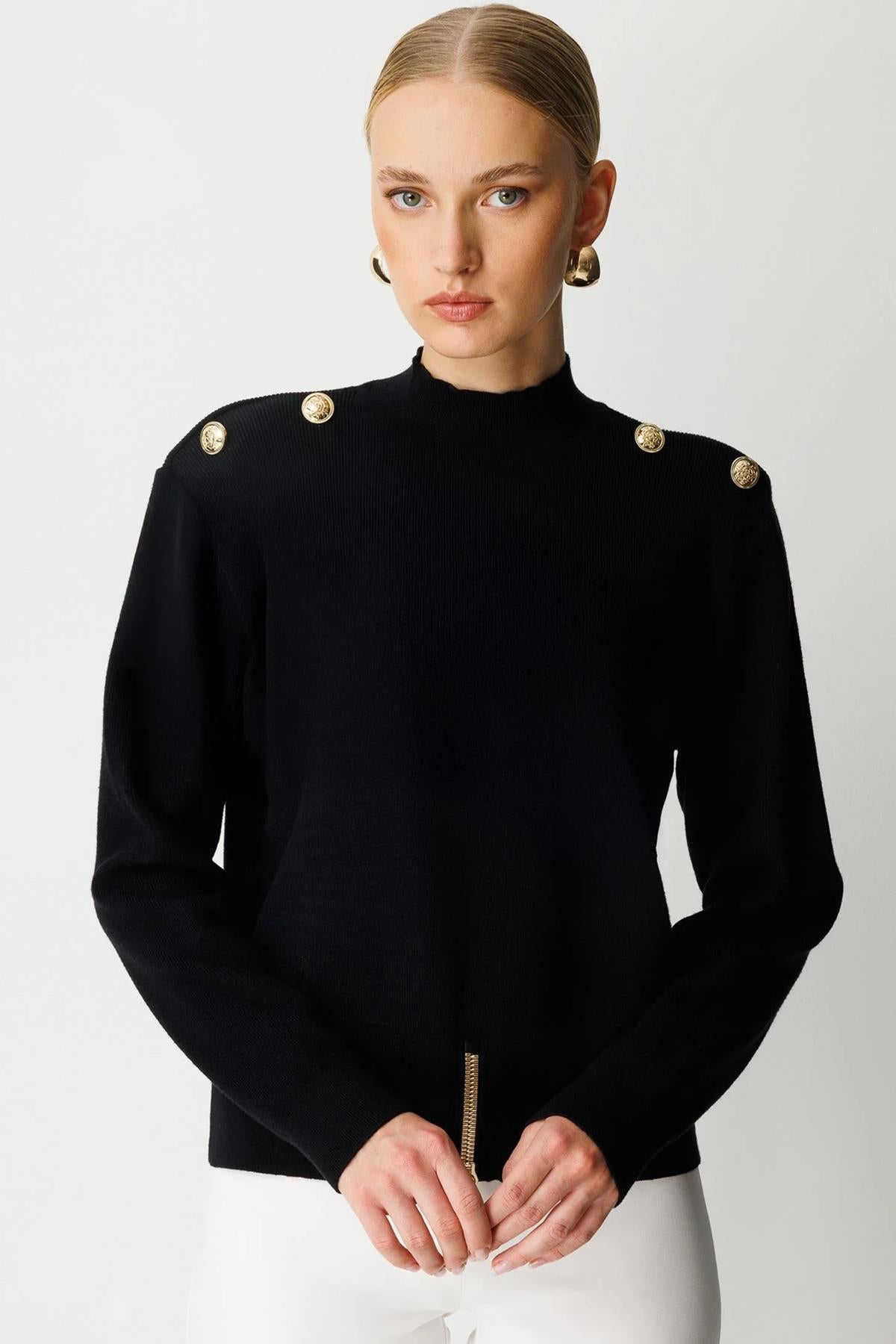 Metal Düğmeli Triko Kısa Tunik