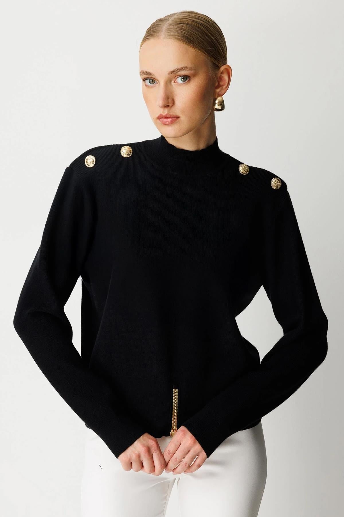 Metal Düğmeli Triko Kısa Tunik