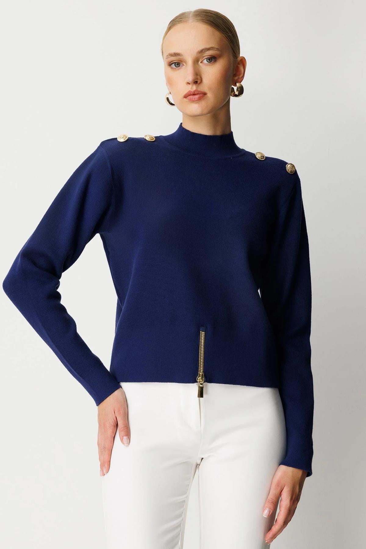 Metal Düğmeli Triko Kısa Tunik