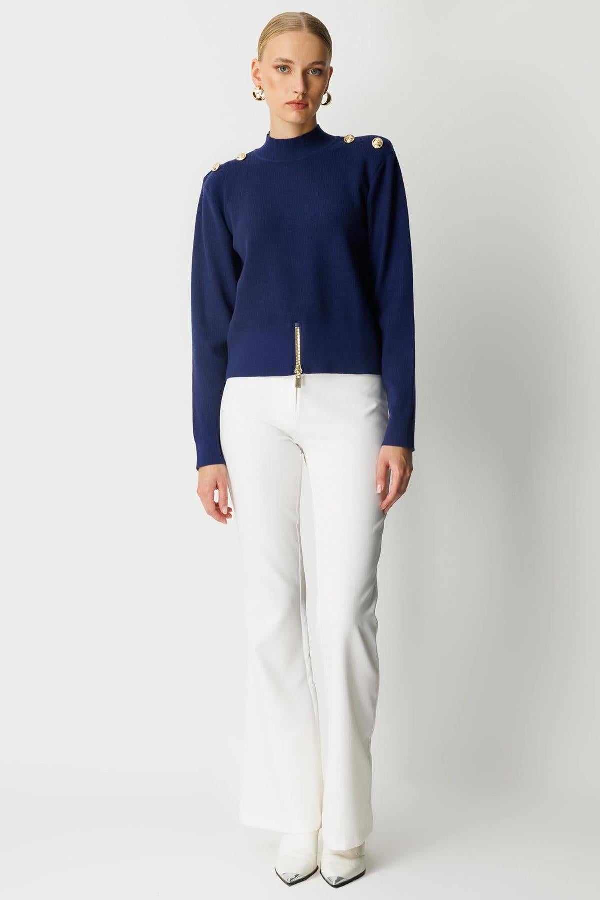 Metal Düğmeli Triko Kısa Tunik