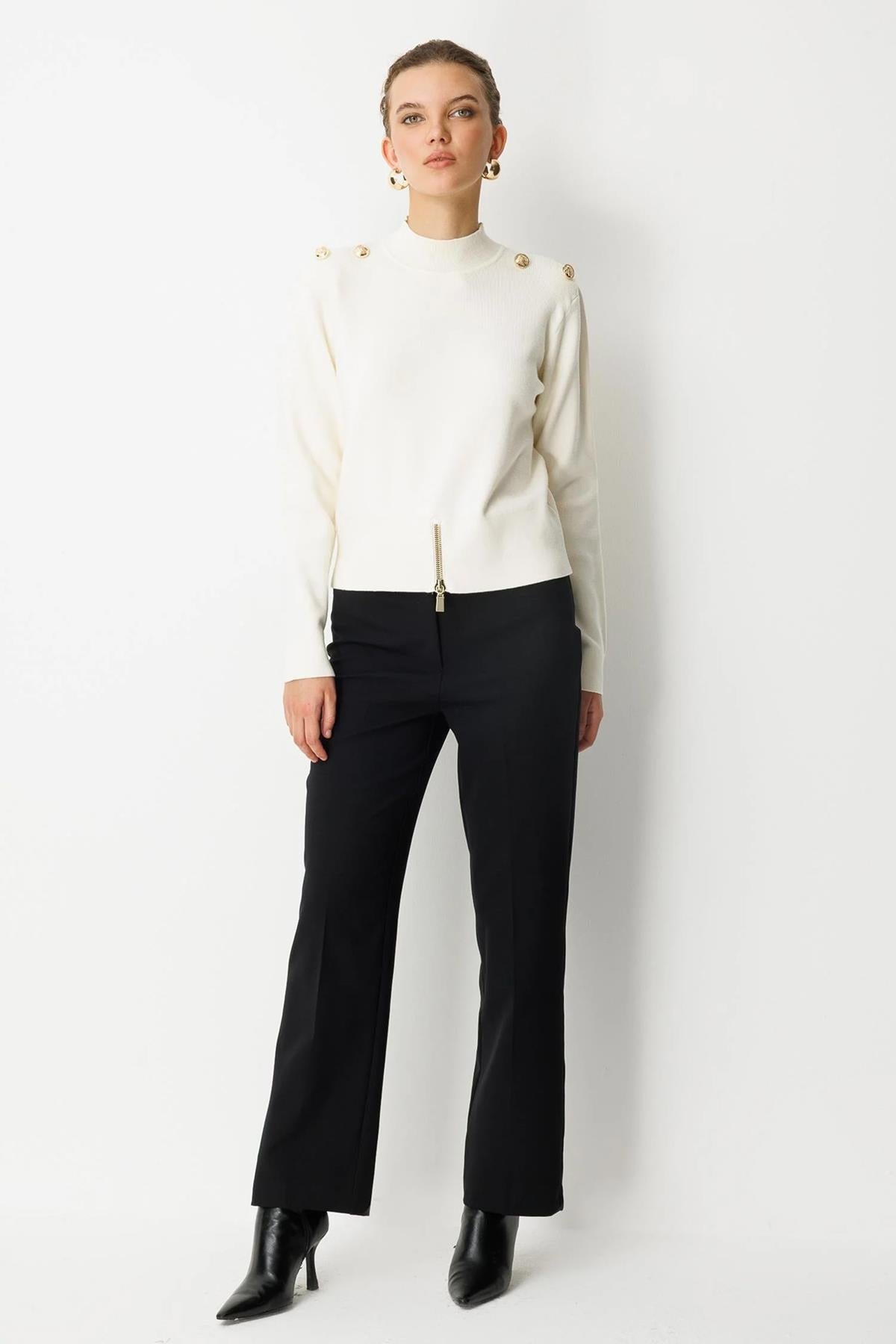 Metal Düğmeli Triko Kısa Tunik