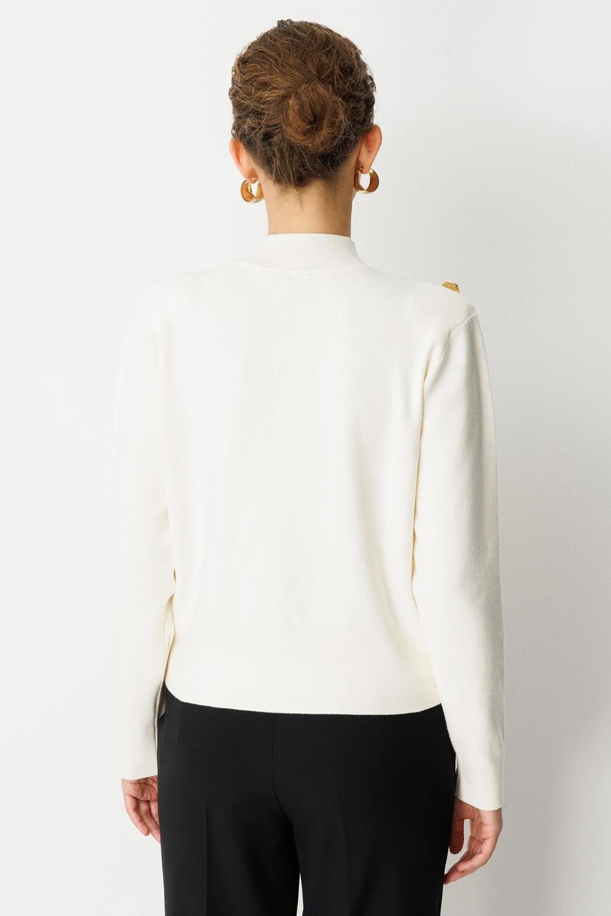 Metal Düğmeli Triko Kısa Tunik