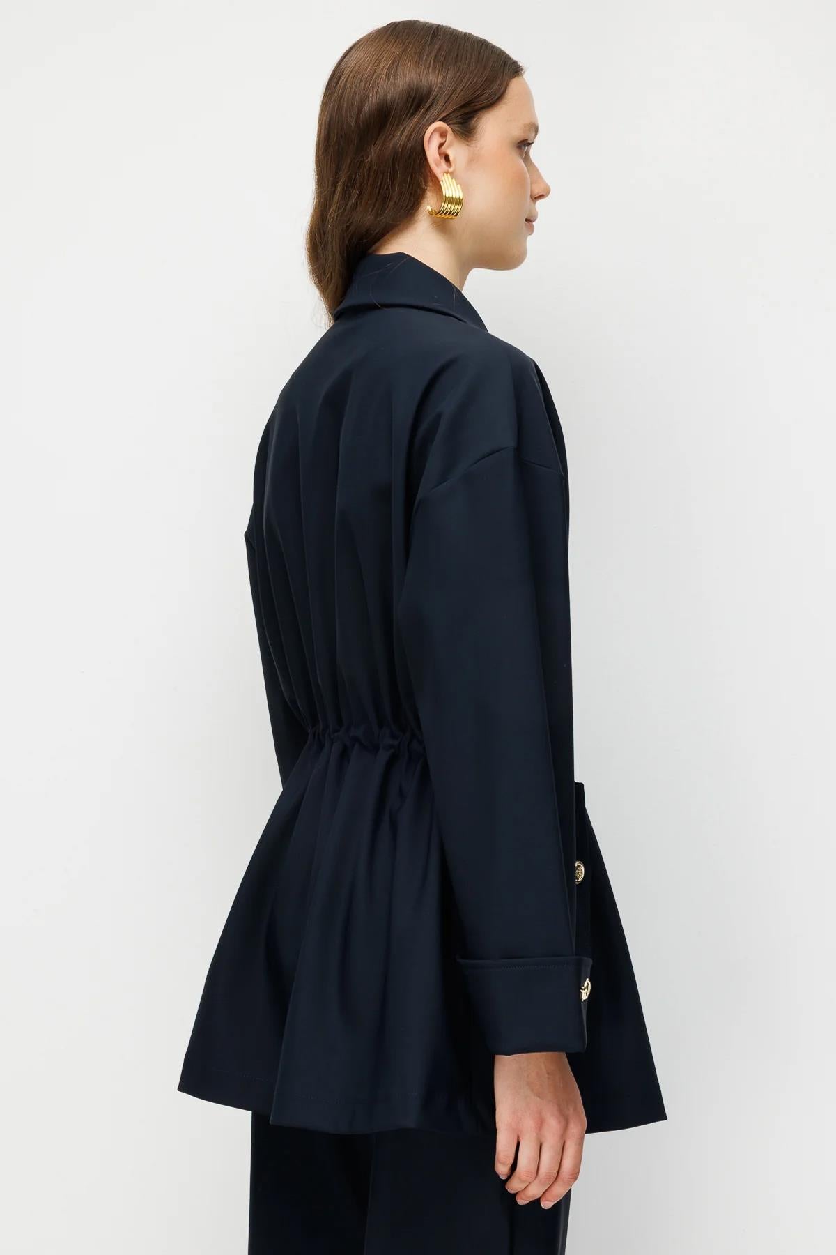 Shirred Waist Decorative Button Jacket and Trousers Set
