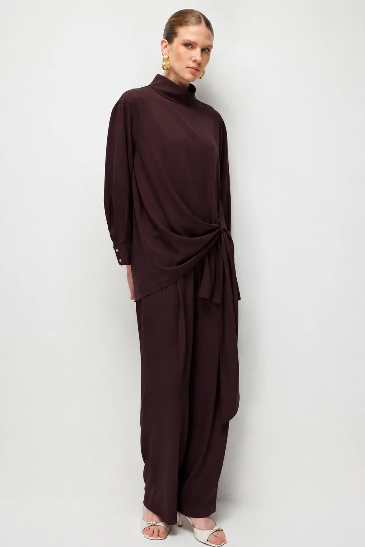 Drape Detaylı Tunik Ve Pantolon Takım