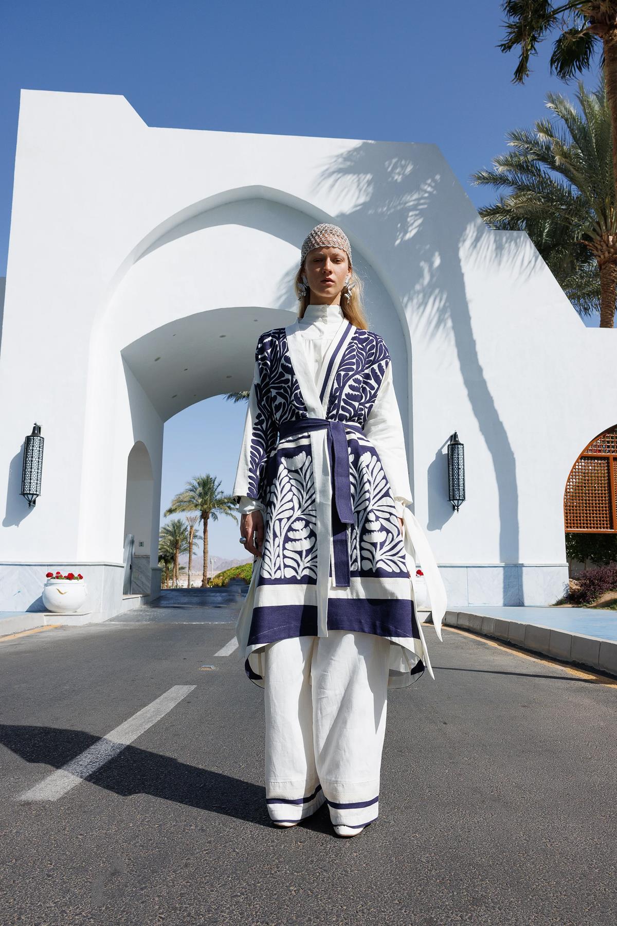 Ethnic Patterned Belted Kimono Pants Set