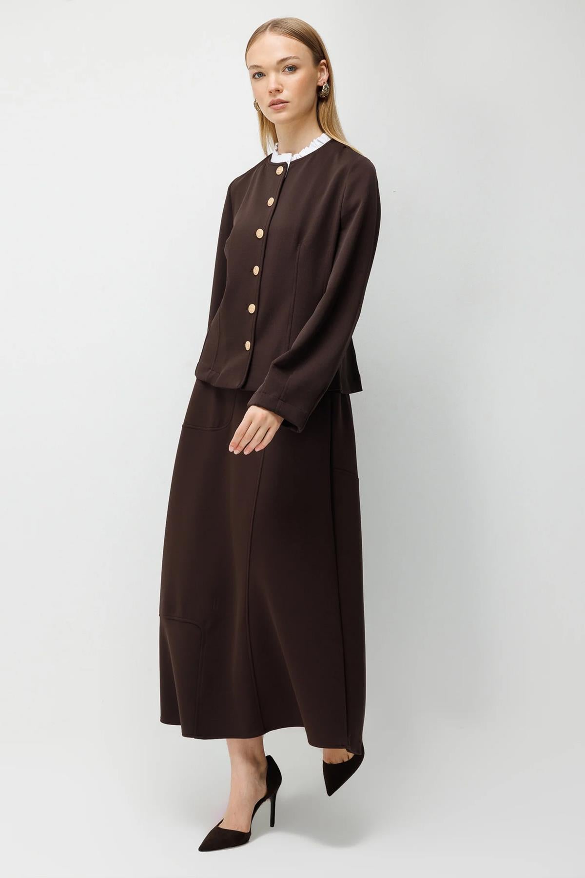 Collar Ruffle Detailed Short Jacket and Skirt Set
