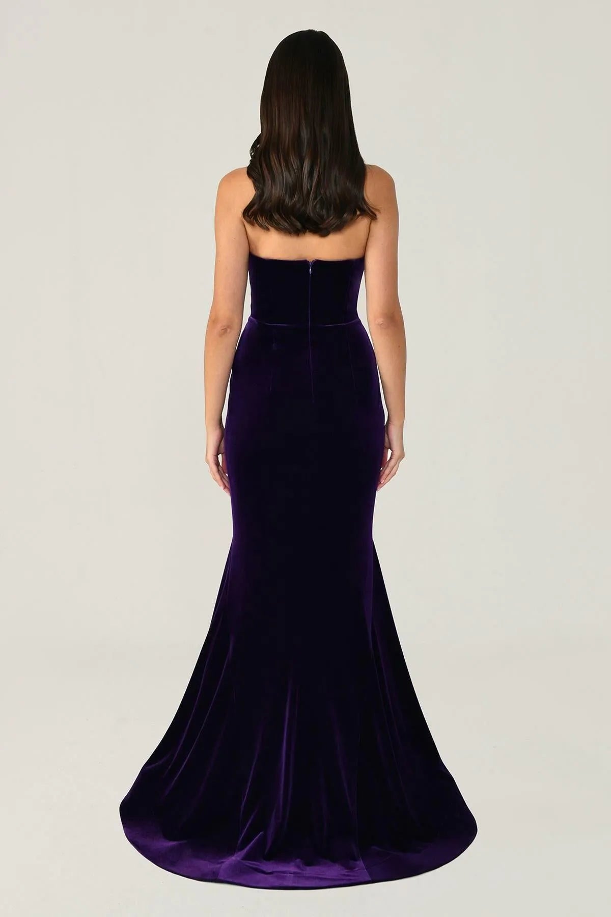 Asymmetrical Strapless Neck Velvet Evening Dress