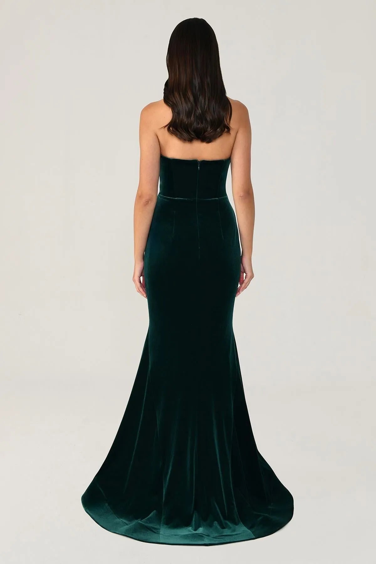 Asymmetrical Strapless Neck Velvet Evening Dress