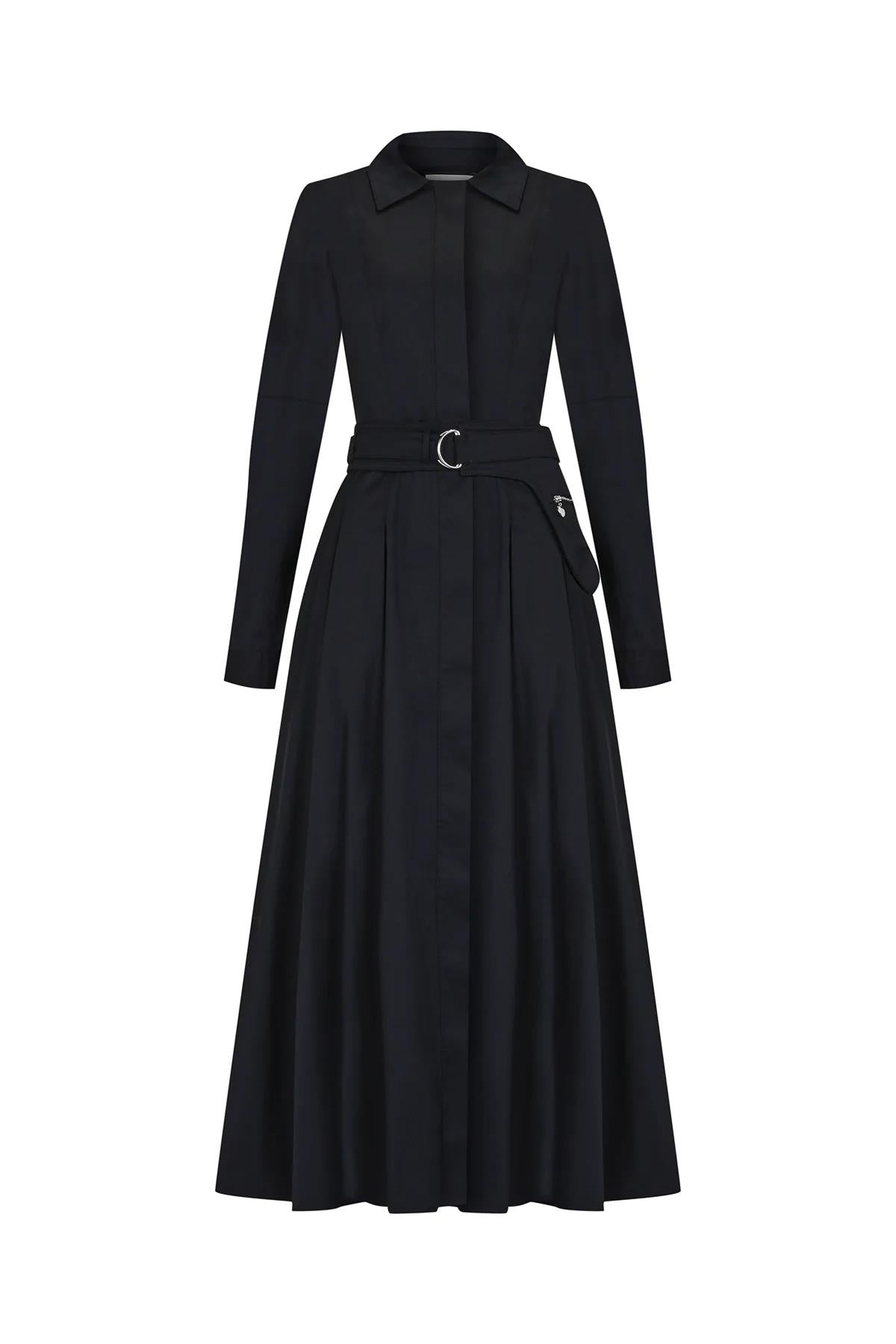 Shirt Collar Waist Belted Midi Dress