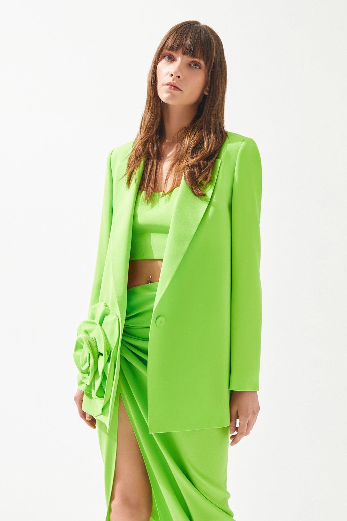 Gül Aplikeli Oversize Ceket - Eser Giyim