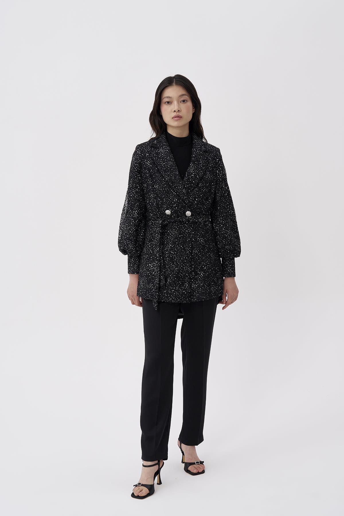 Güpürlü Taş Detaylı Ceket Pantolon Takım - Eser Giyim