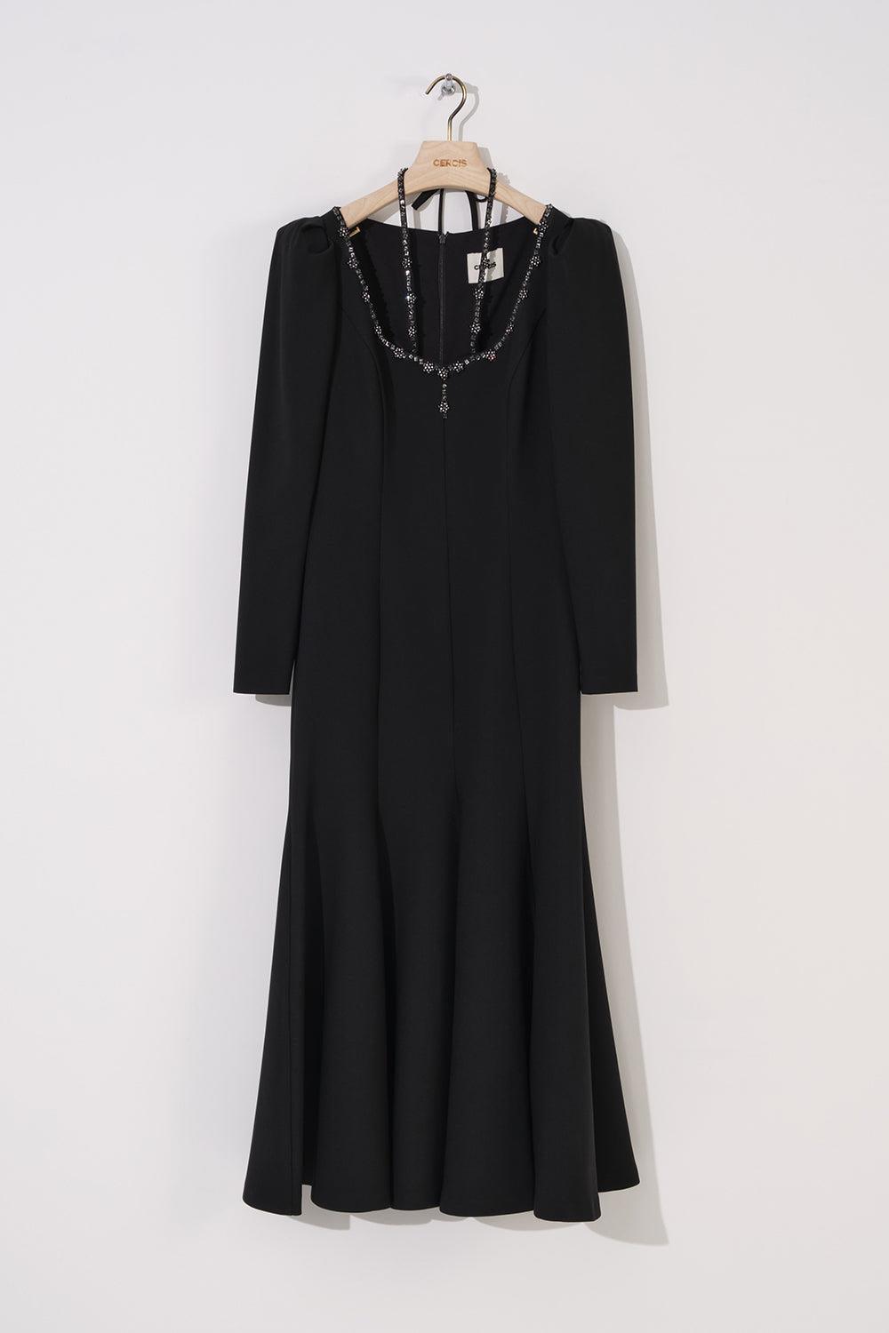 Havuz Yaka Taş İşleme Uzun Elbise - Eser Giyim