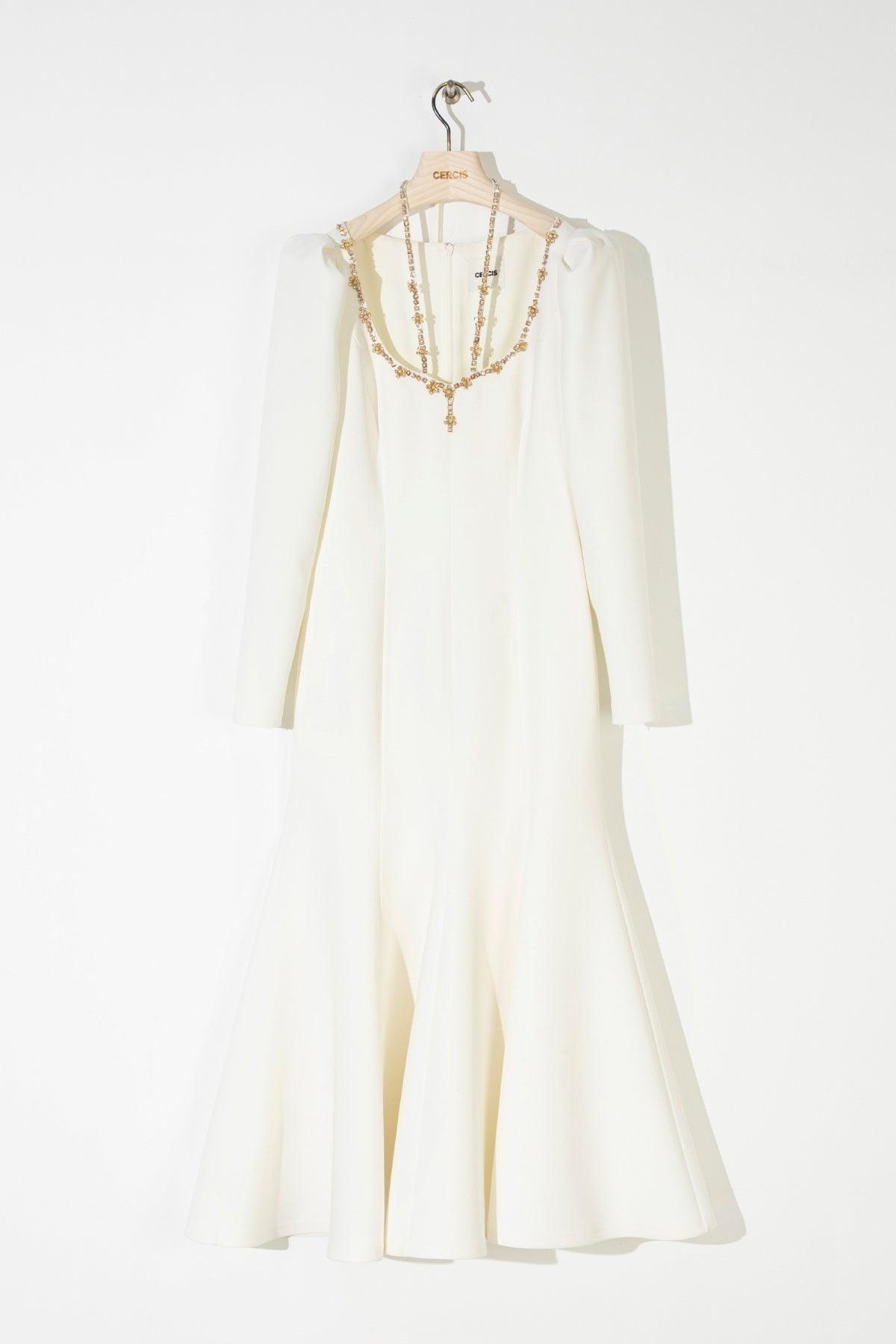 Havuz Yaka Taş İşleme Uzun Elbise - Eser Giyim