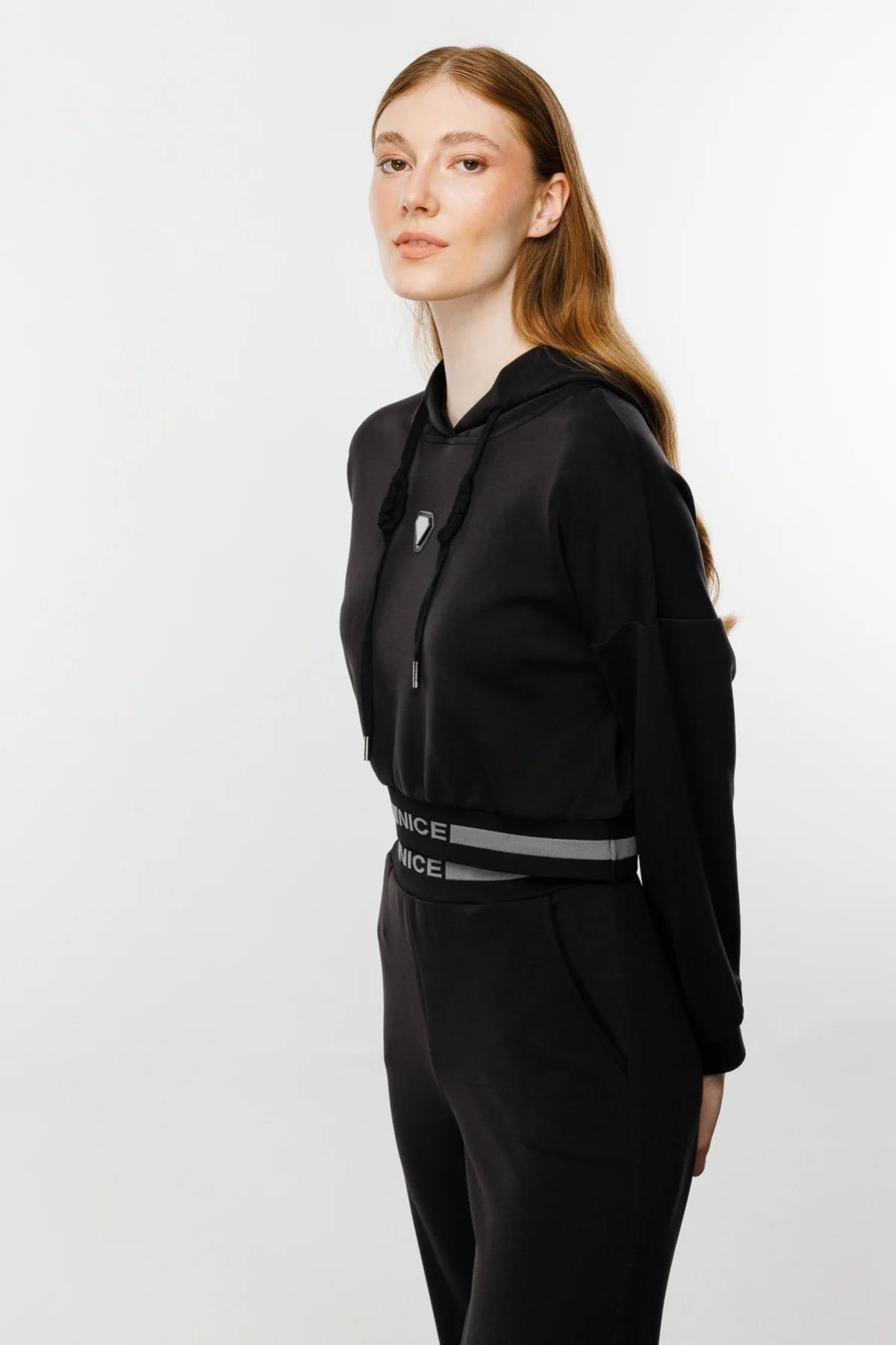 Kapüşonlu Crop Sweat - Eser Giyim