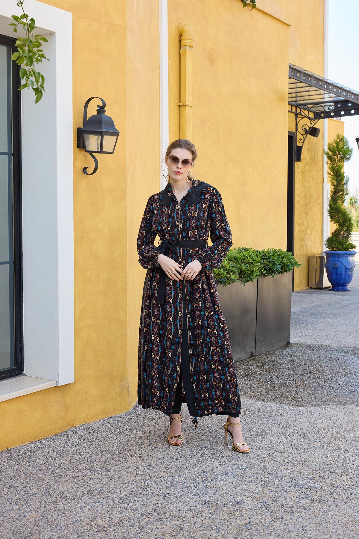 Kapüşonlu Digital Baskı Ferace - Eser Giyim