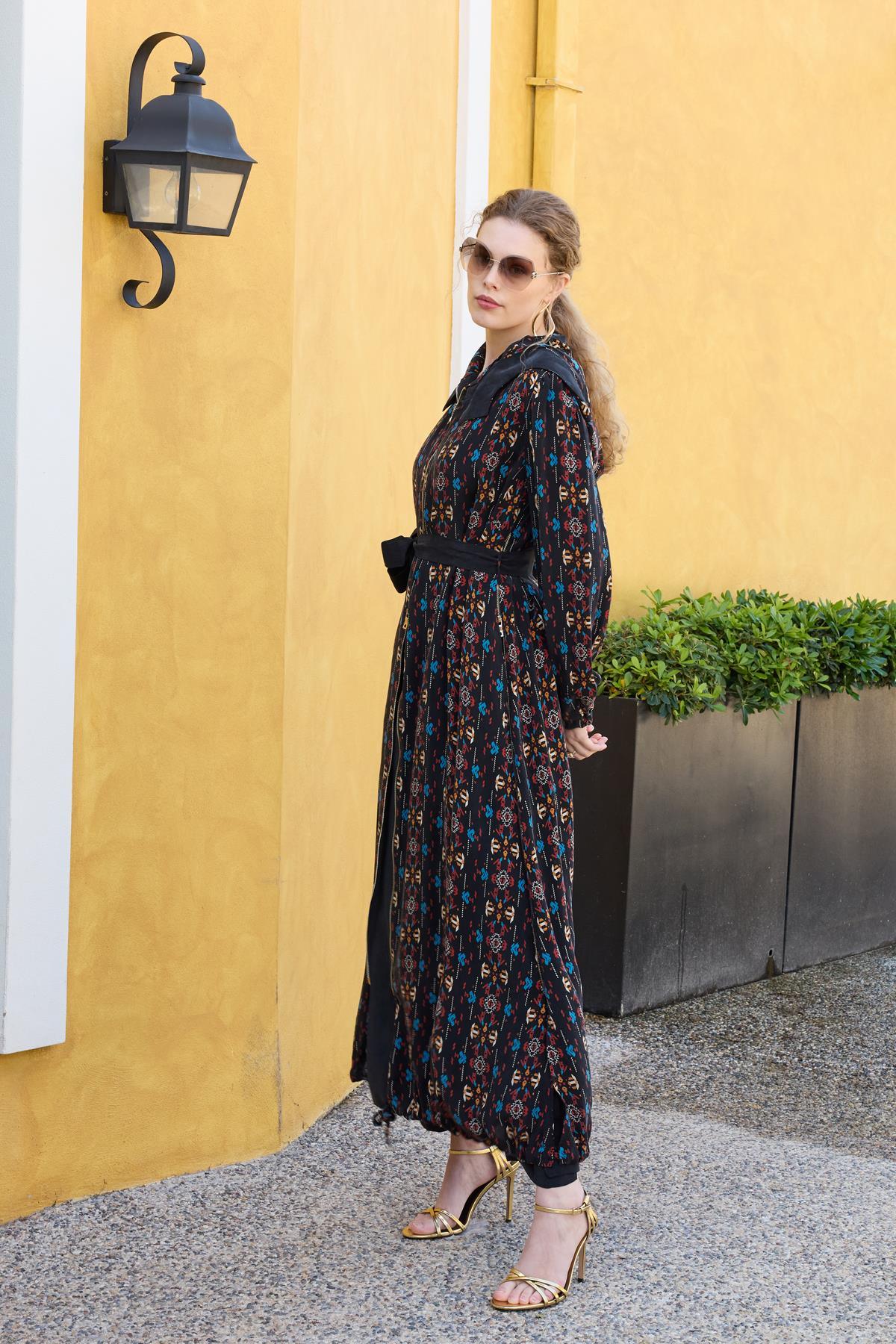 Kapüşonlu Digital Baskı Ferace - Eser Giyim