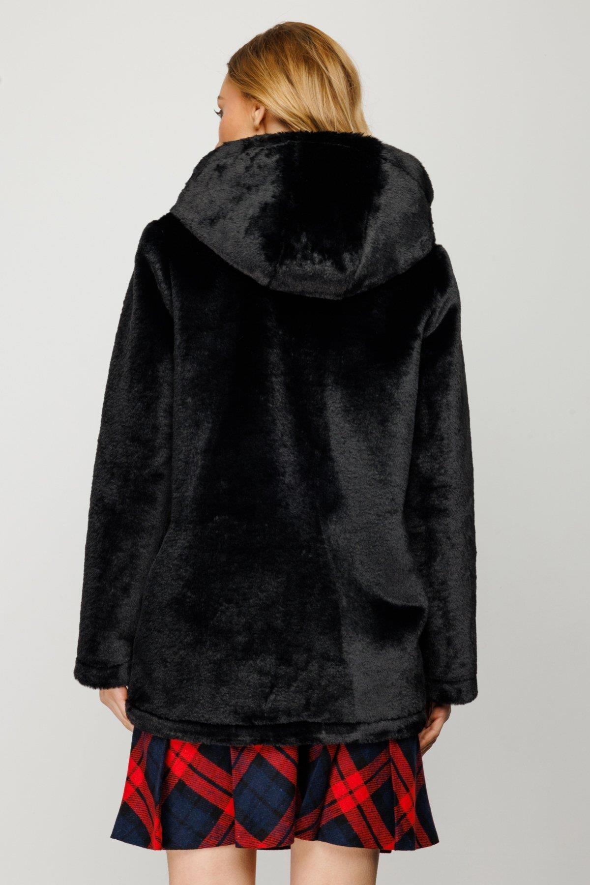 Kapüşonlu Peluş Kadın Mont - Eser Giyim