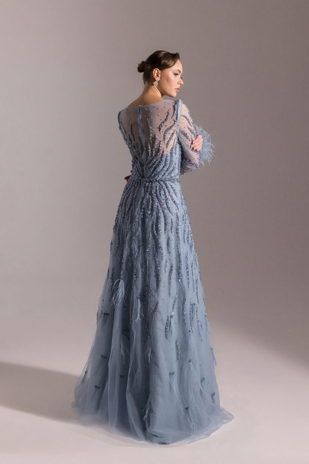 Fully Stone Embroidered Long Evening Dress