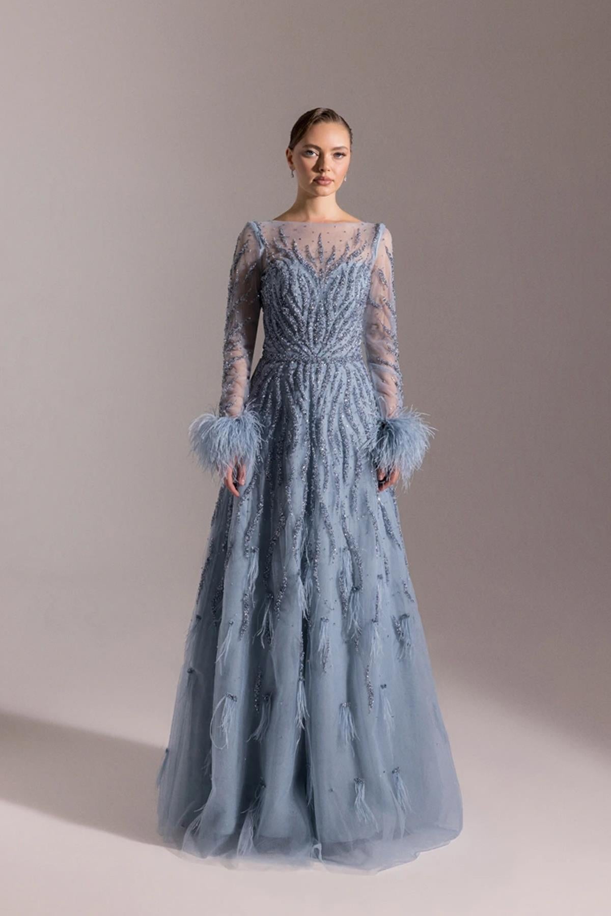 Fully Stone Embroidered Long Evening Dress