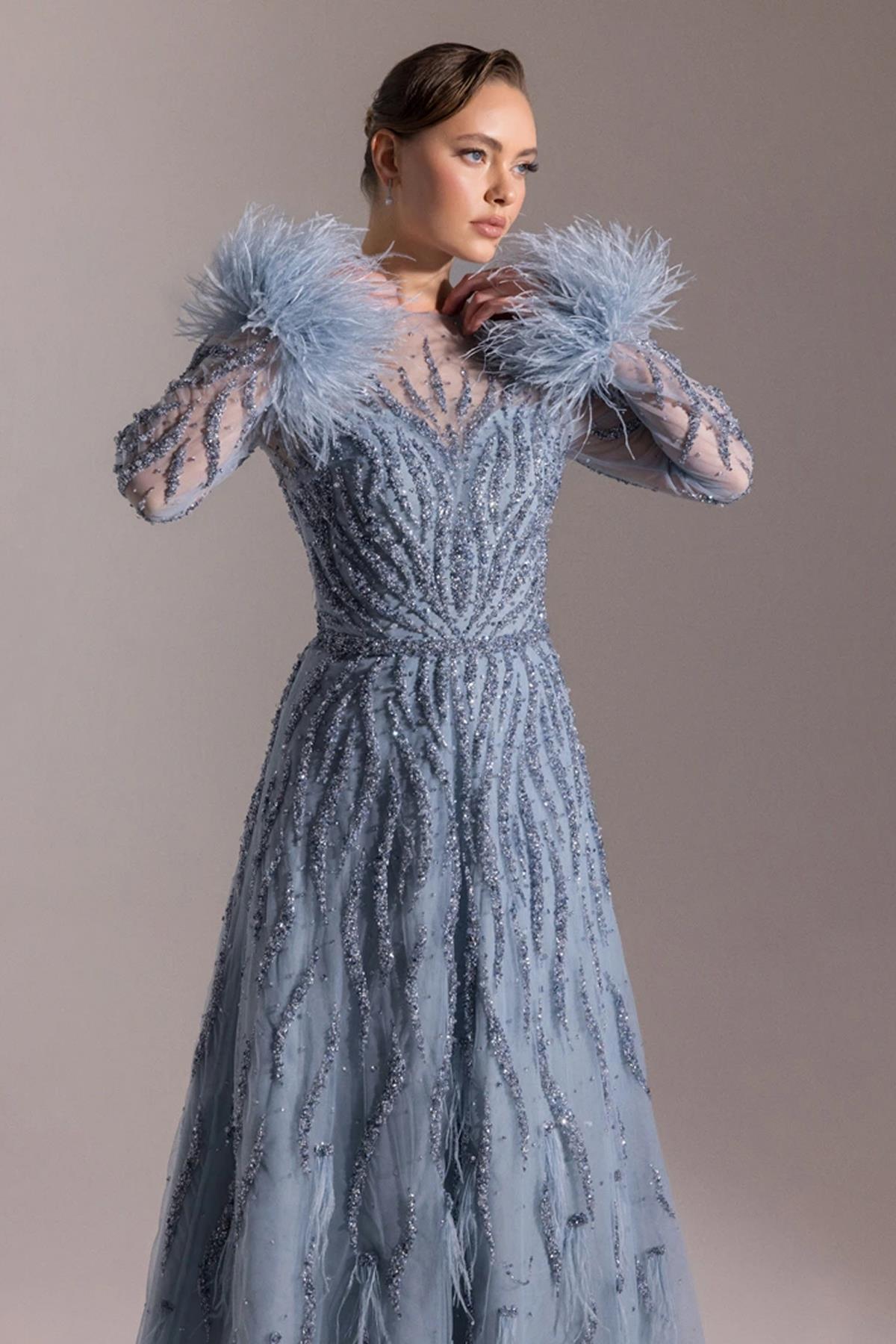 Fully Stone Embroidered Long Evening Dress