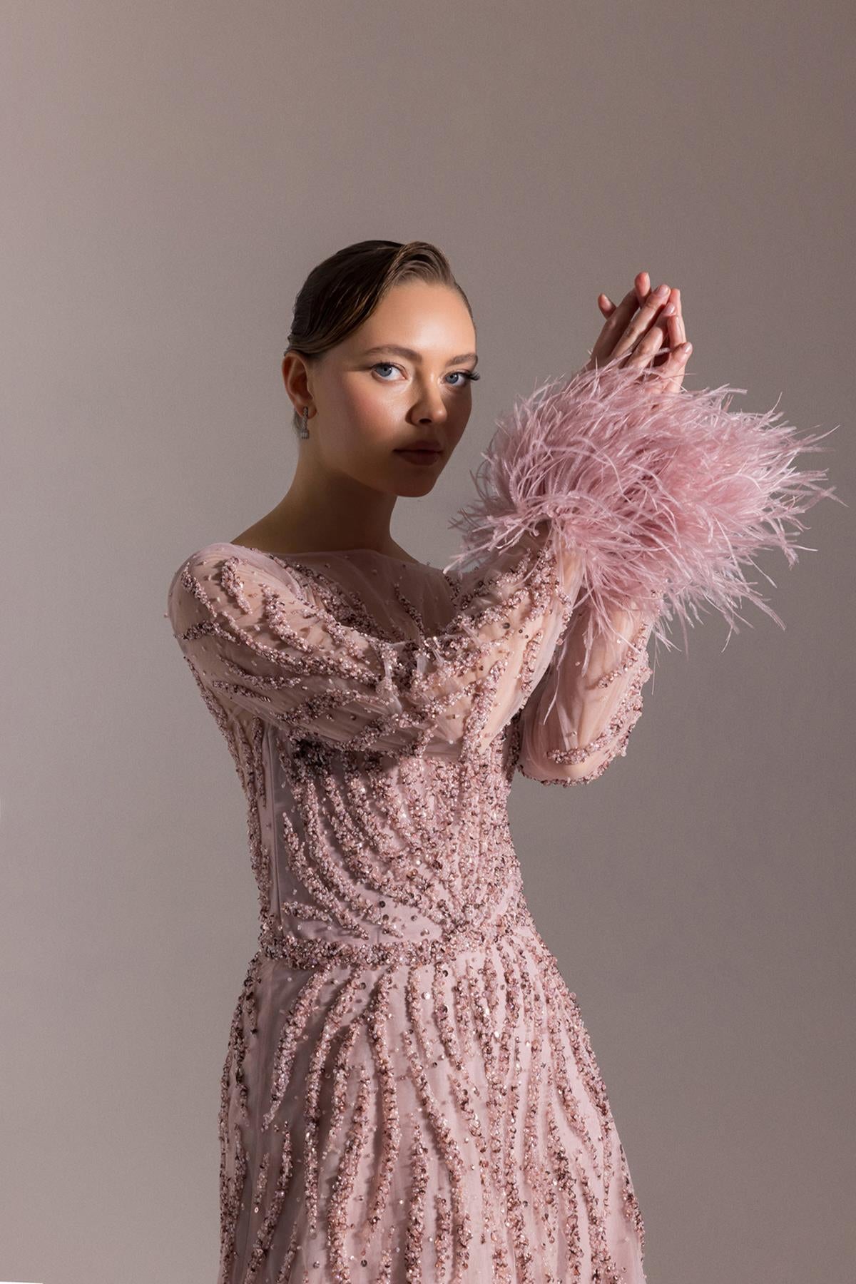 Komple Taş İşlemeli Büyük Beden Uzun Abiye Elbise