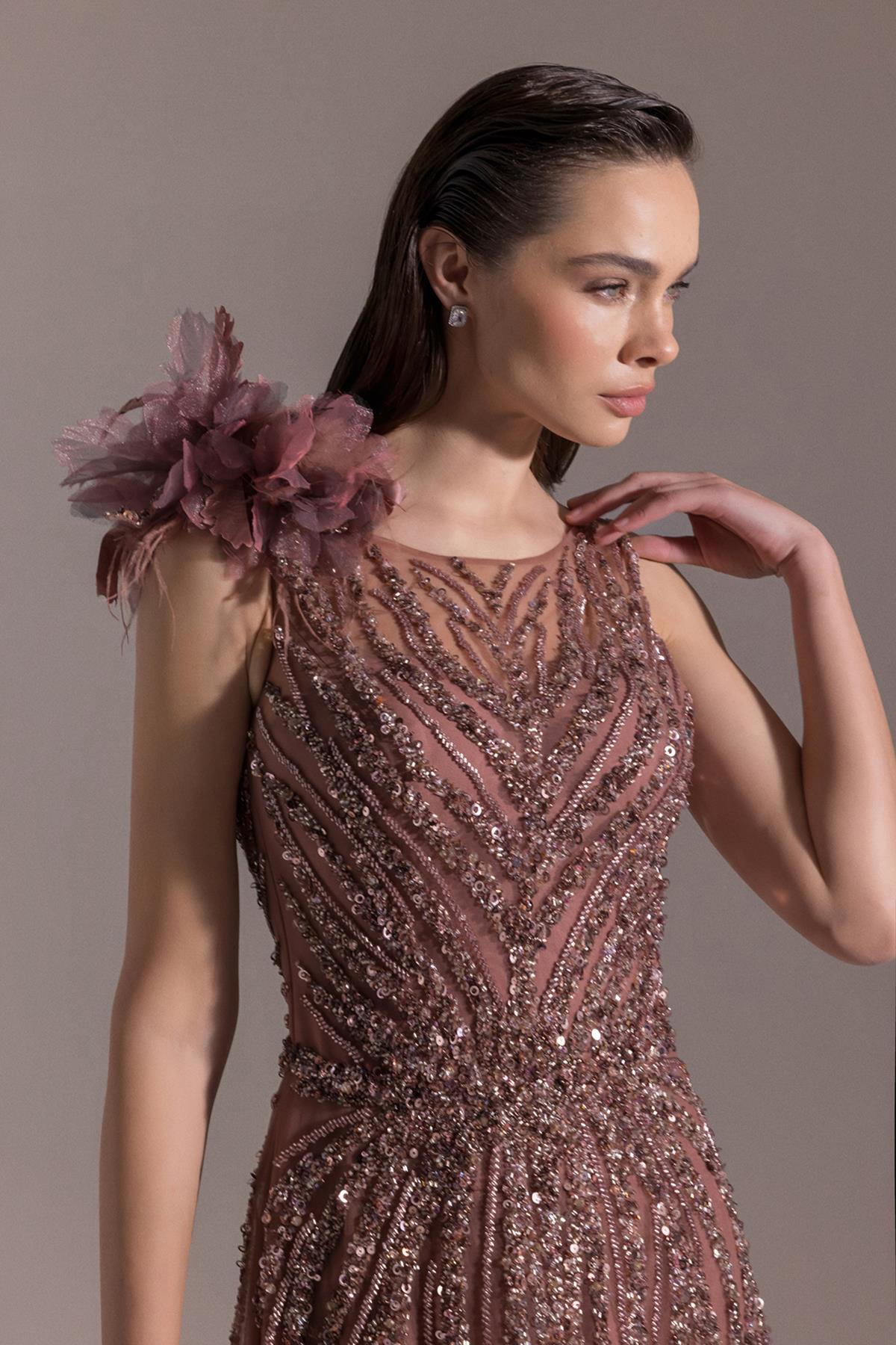 One Shoulder Otrish Flower Plus Size Evening Dress