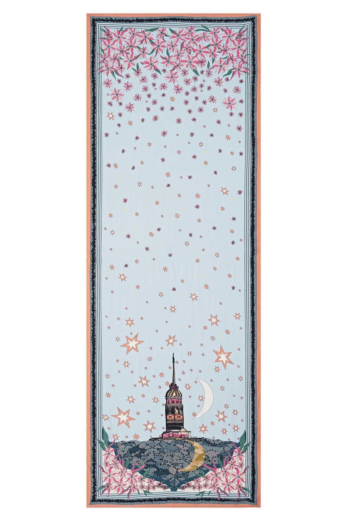 Kız Kulesi Desenli Floş Viskon Şal 70x200 - Eser Giyim