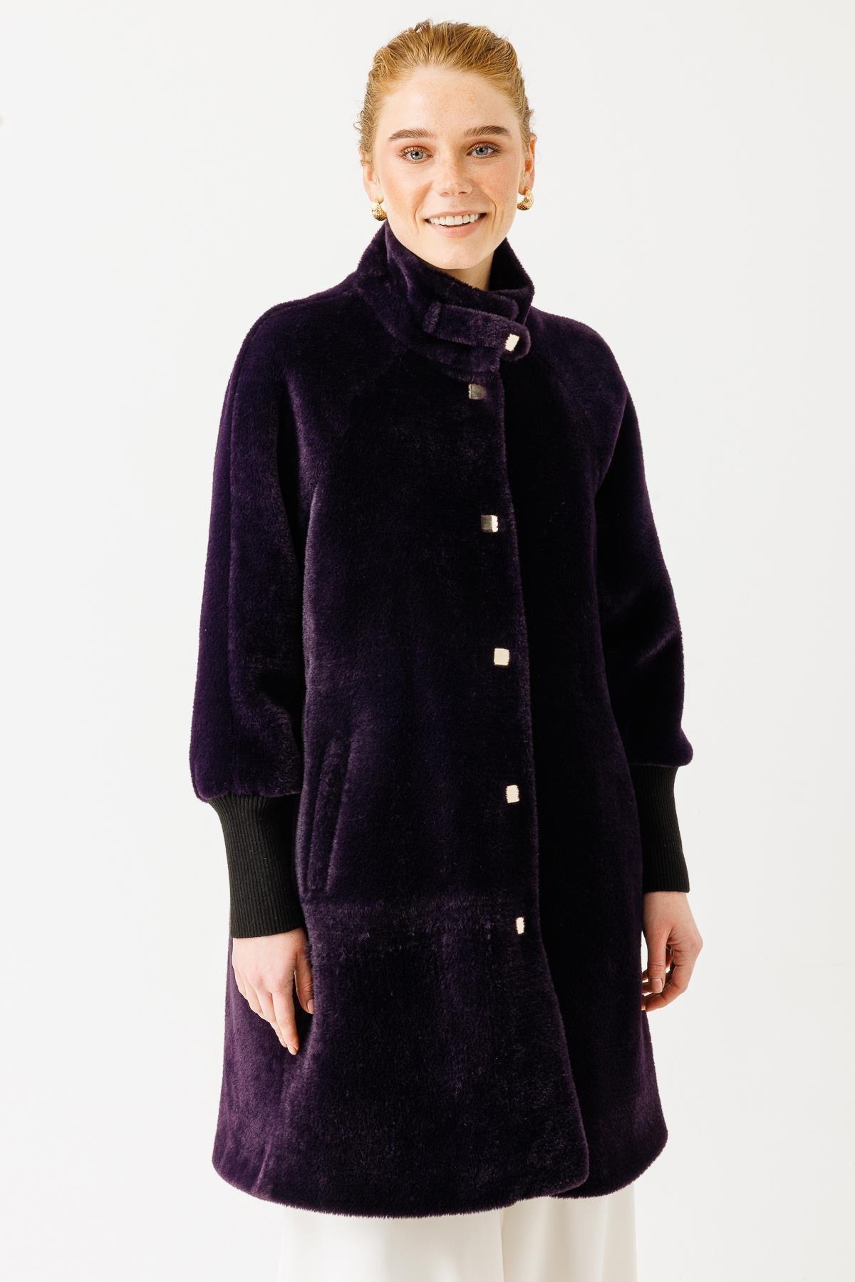 Kol Ağzı Ribanalı Sakallı Kadın Kaban - Eser Giyim