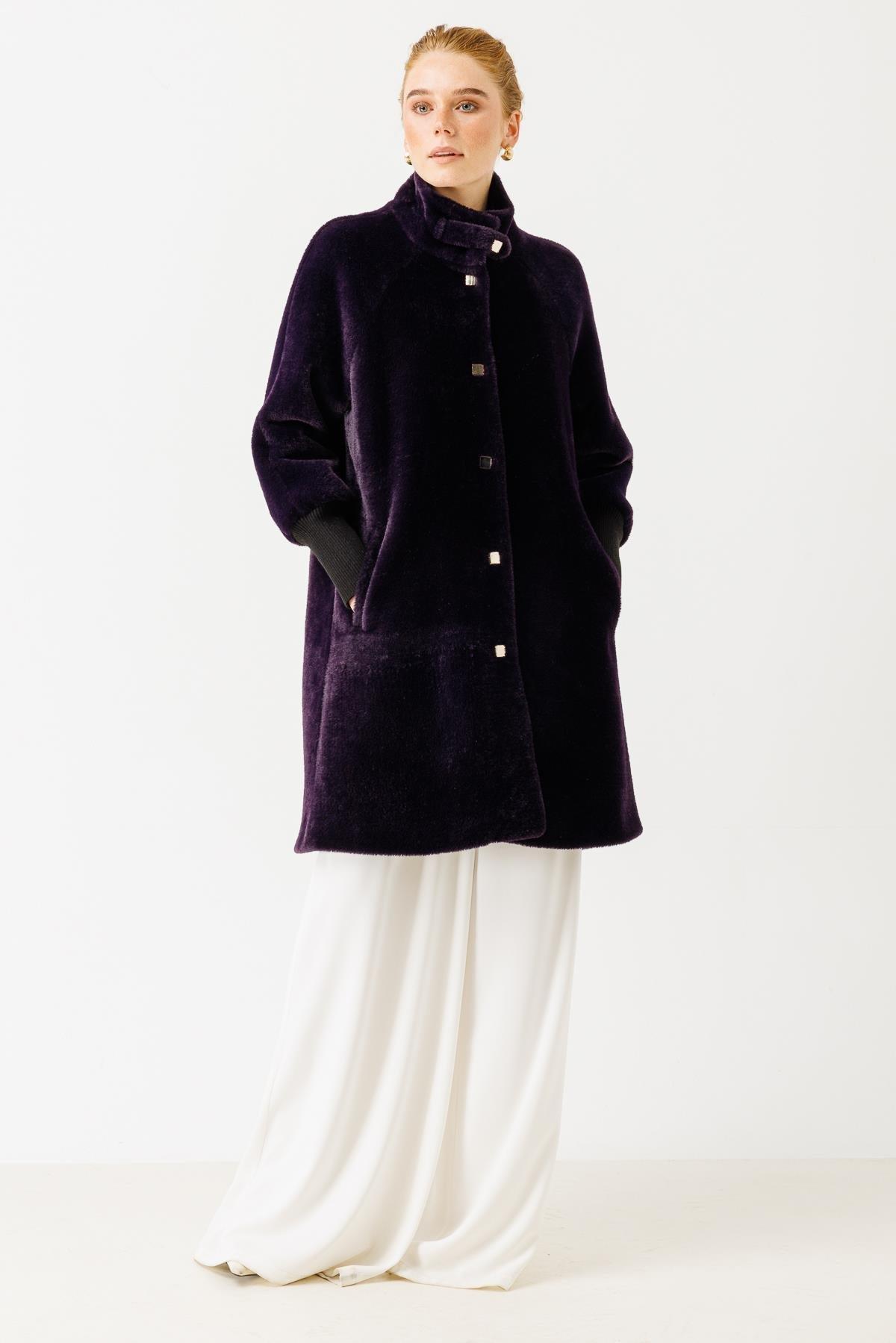 Kol Ağzı Ribanalı Sakallı Kadın Kaban - Eser Giyim