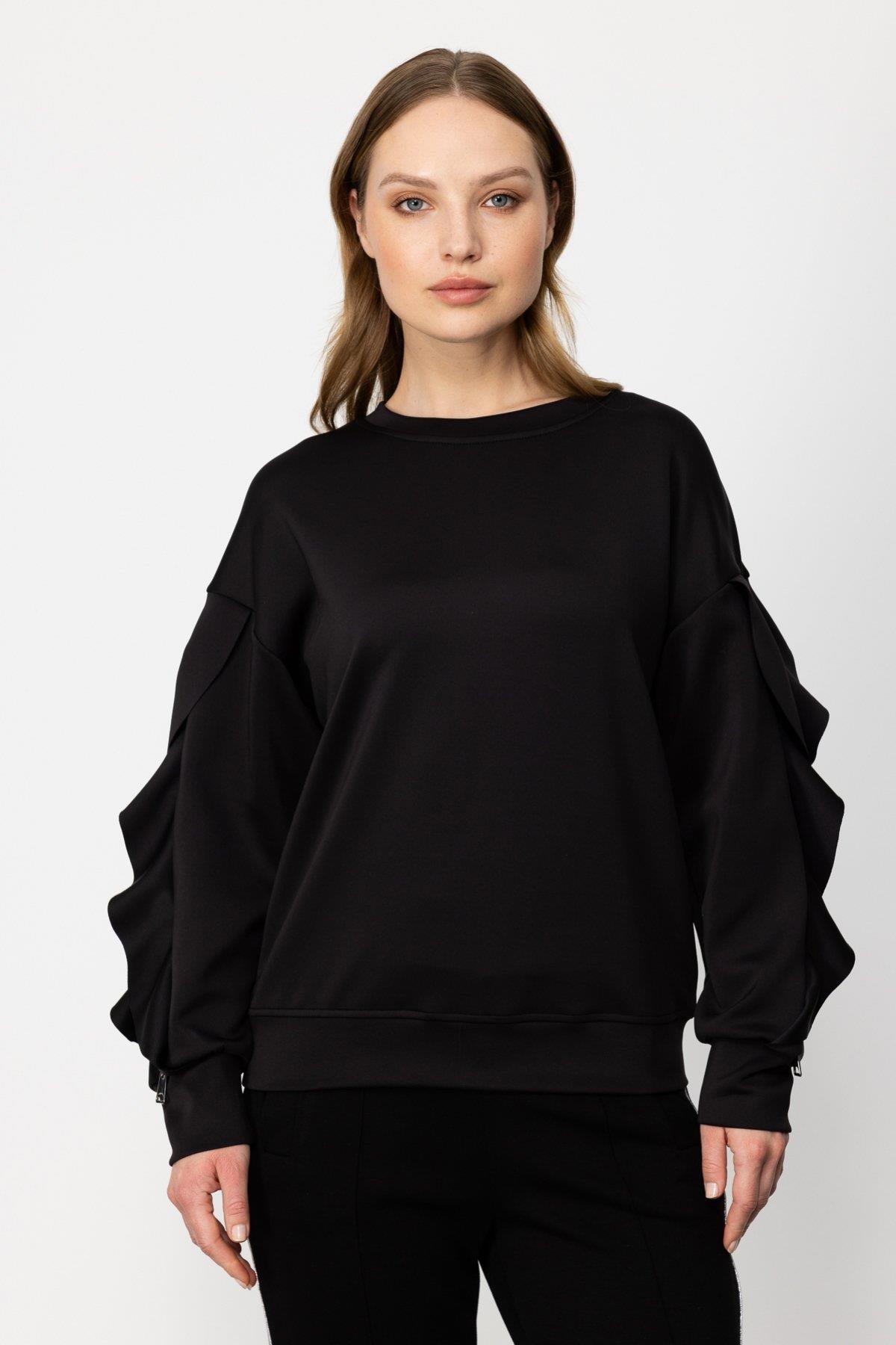 Kolları Fermuar ve Fırfır Detaylı Sweat - Eser Giyim